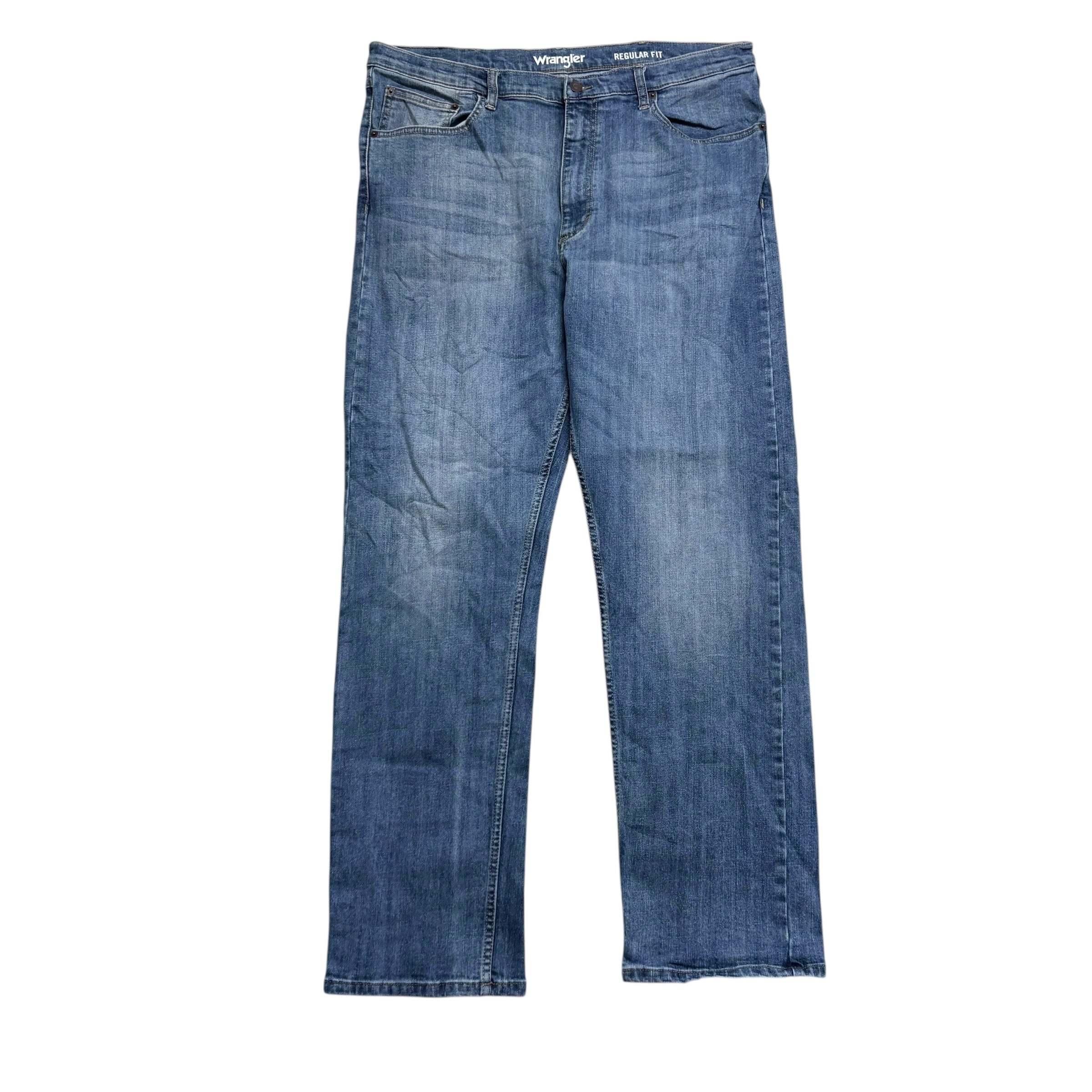 Wrangler Jeans W38 L32 Mens Mid Blue Regular Straight Fit Stretch Denim (E)