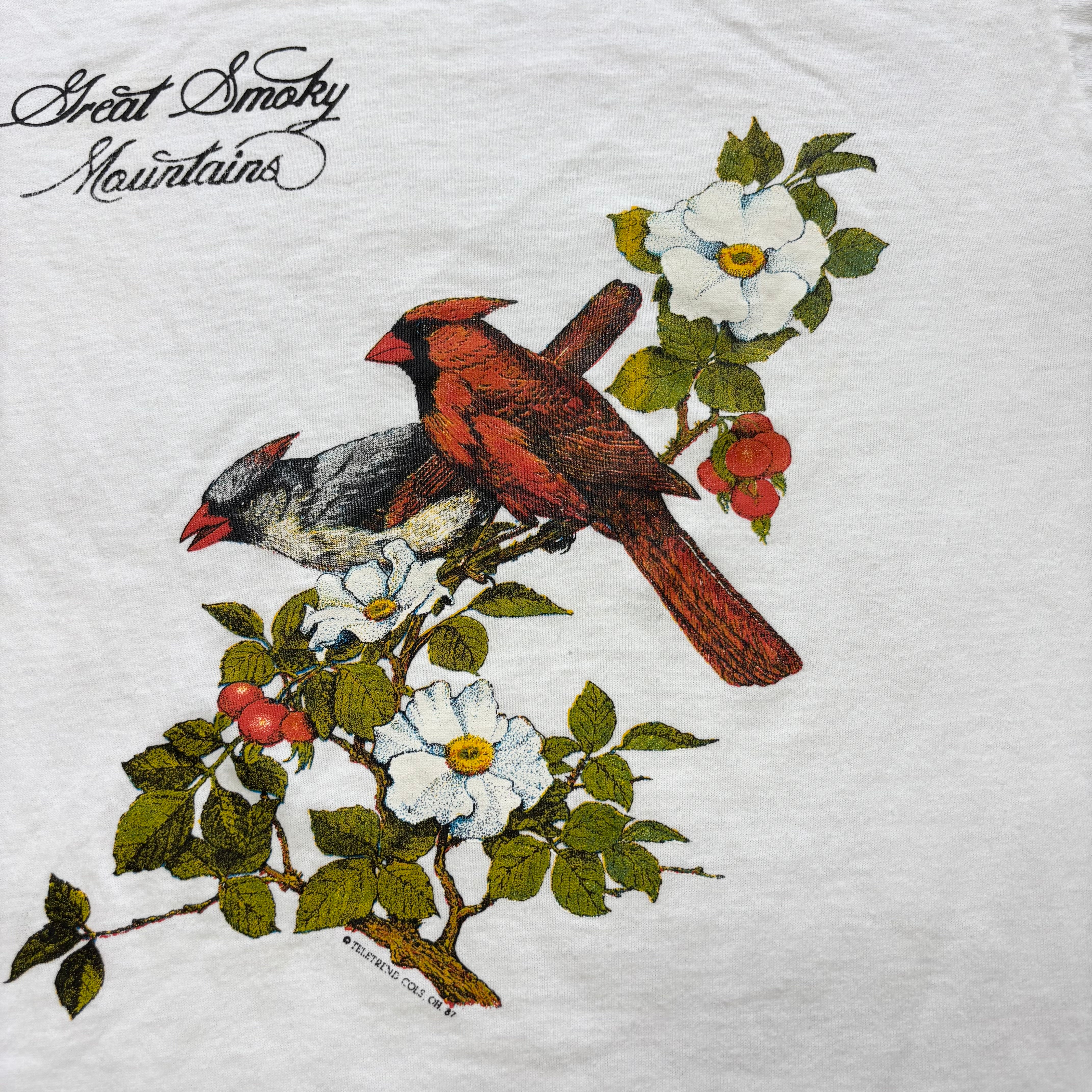 Vintage T Shirt Mens XS White Single Stitch Graphic Print 80s Birds