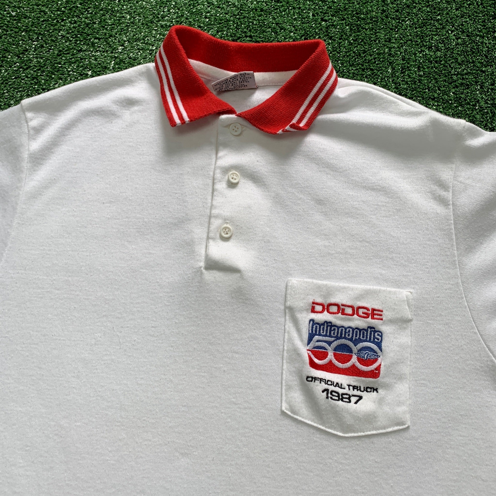 Vintage T Shirt Mens Small White Polo Shirt 80s USA Indy 500 Racing