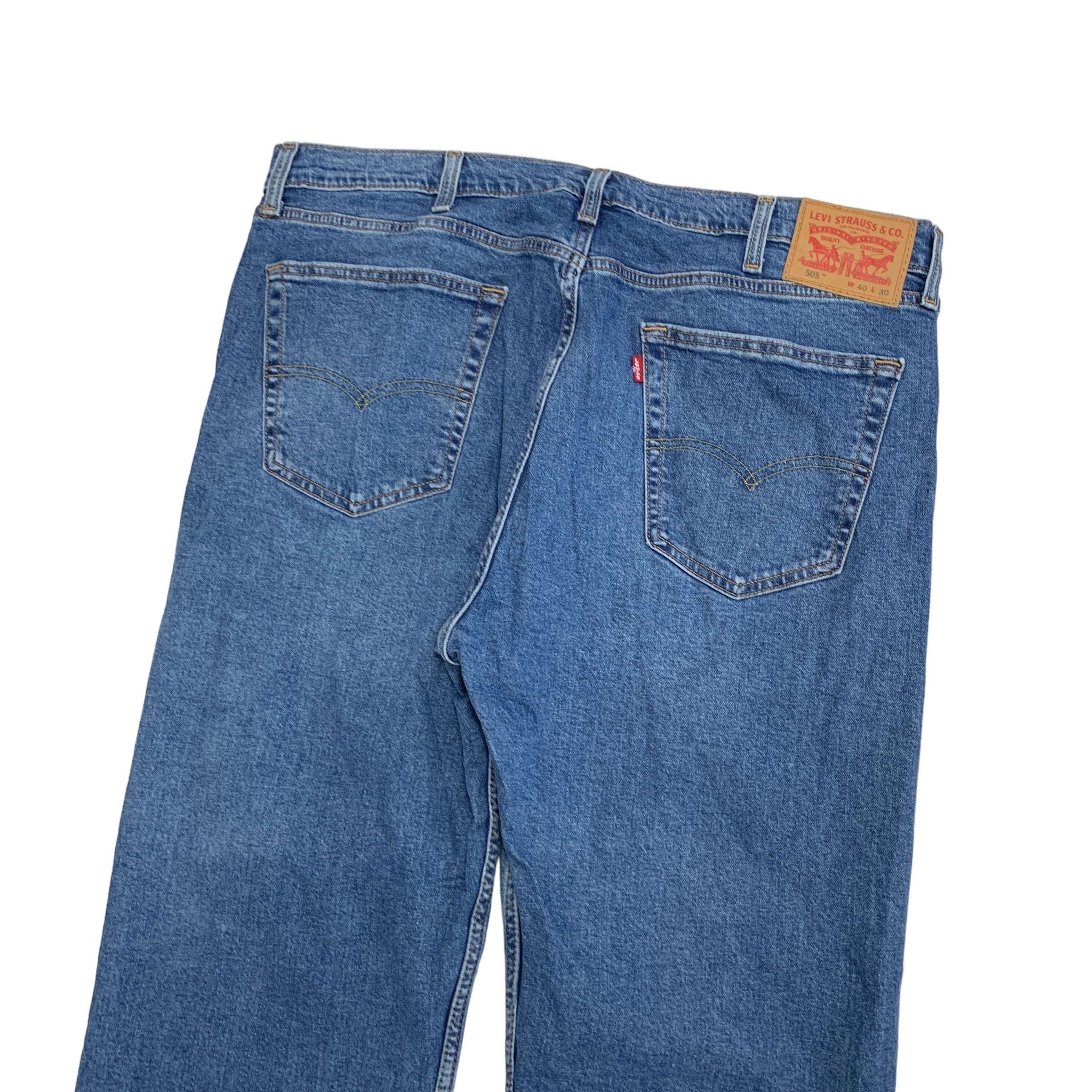 Levis 505 Jeans W40 L30 Mens Mid Blue Regular Straight Fit Stretch Denim