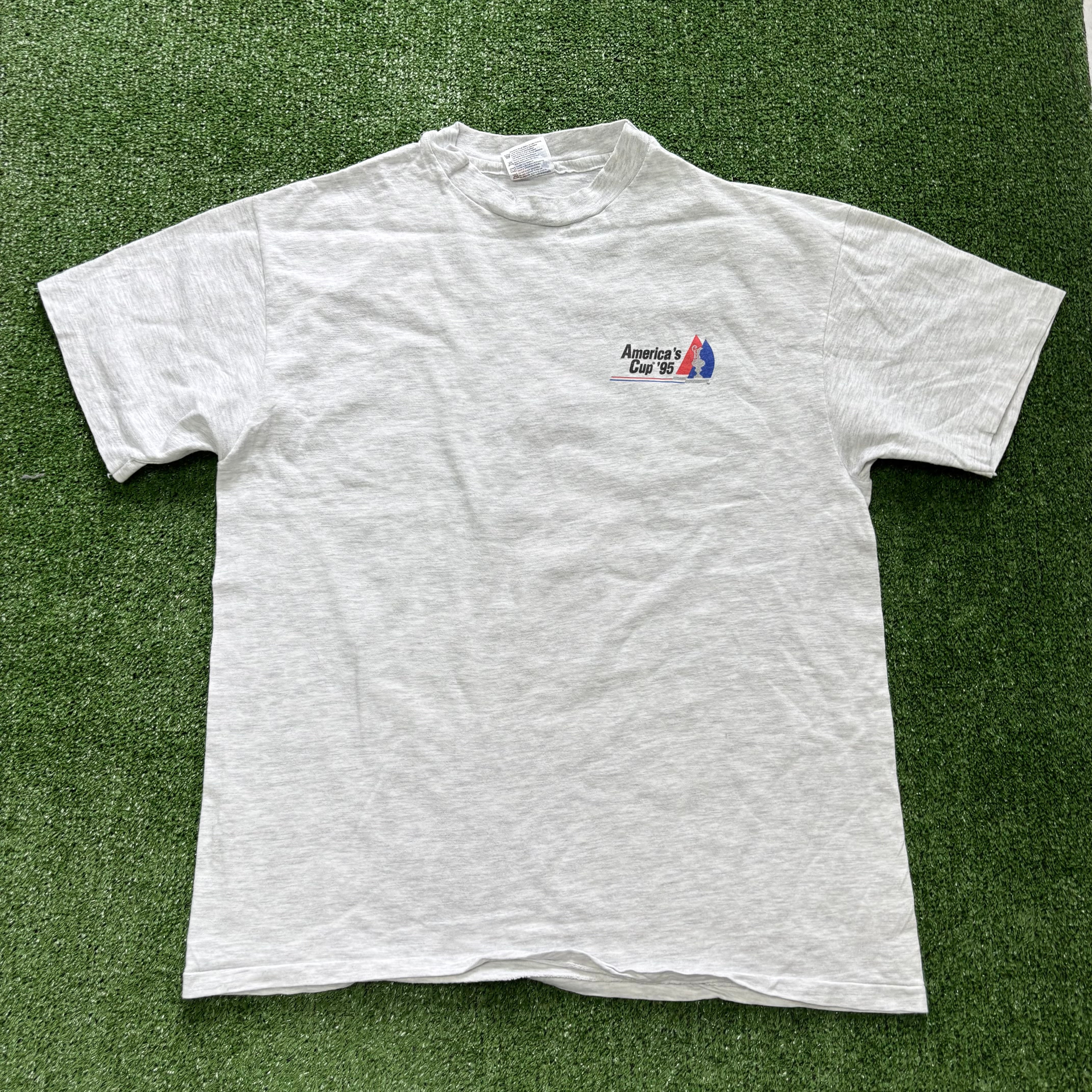 Vintage T Shirt Mens Large Grey Single Stitch Graphic Print 90s Sailing (E)