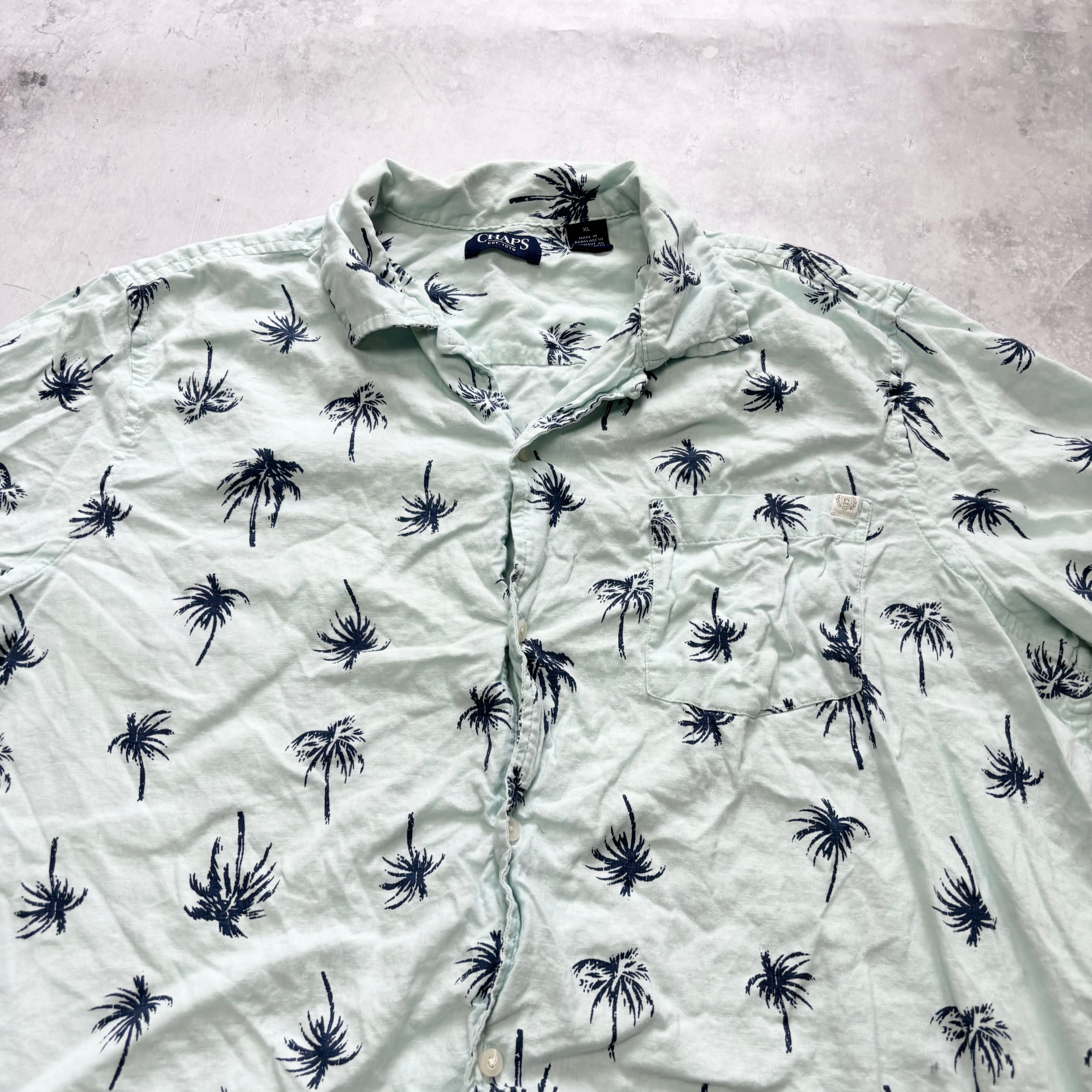 Chaps Hawaiian Shirt Mens XL Blue Floral Aloha Short Sleeve Rayon (E)
