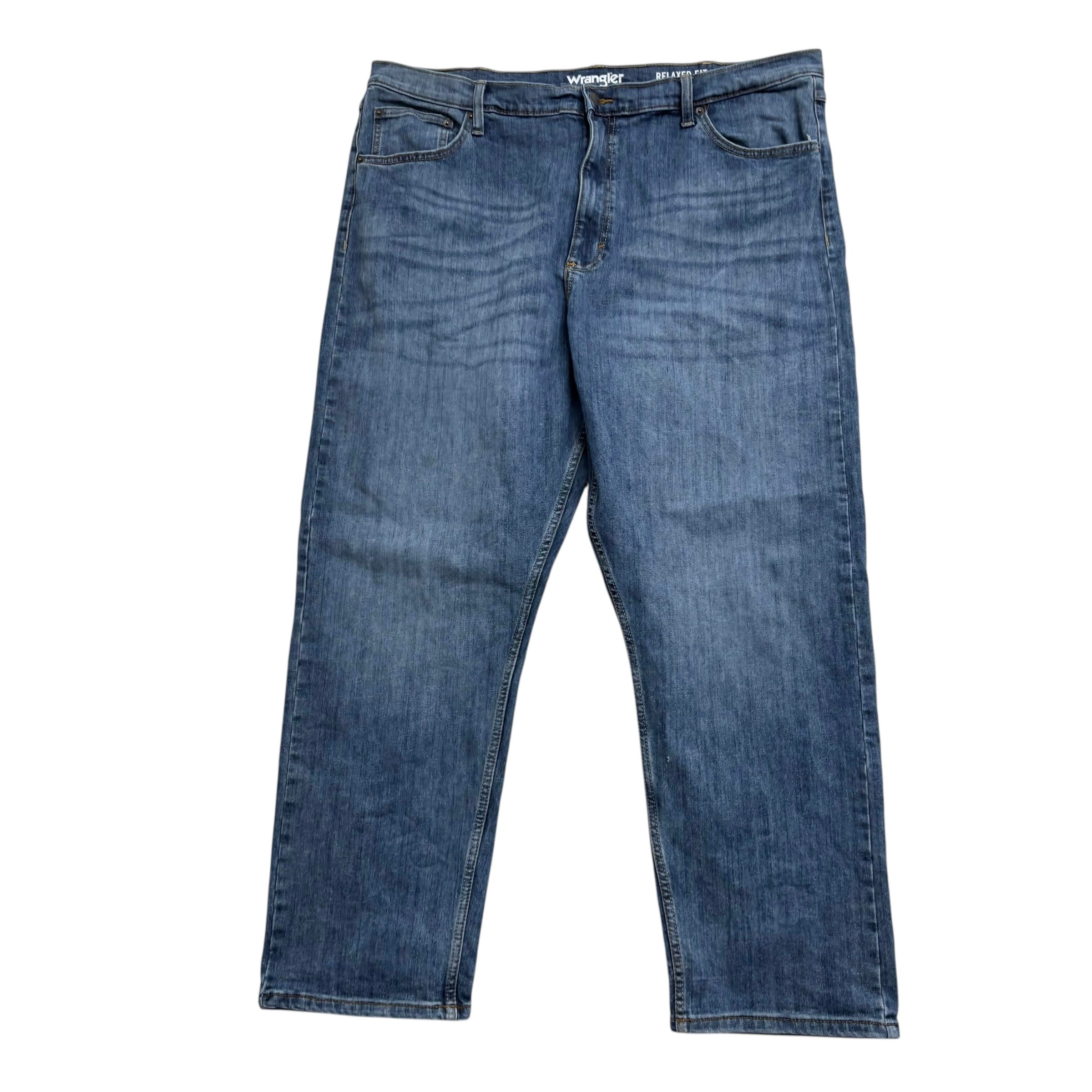 Wrangler Jeans W42 L30 Mens Mid Blue Relaxed Straight Fit Stretch Denim