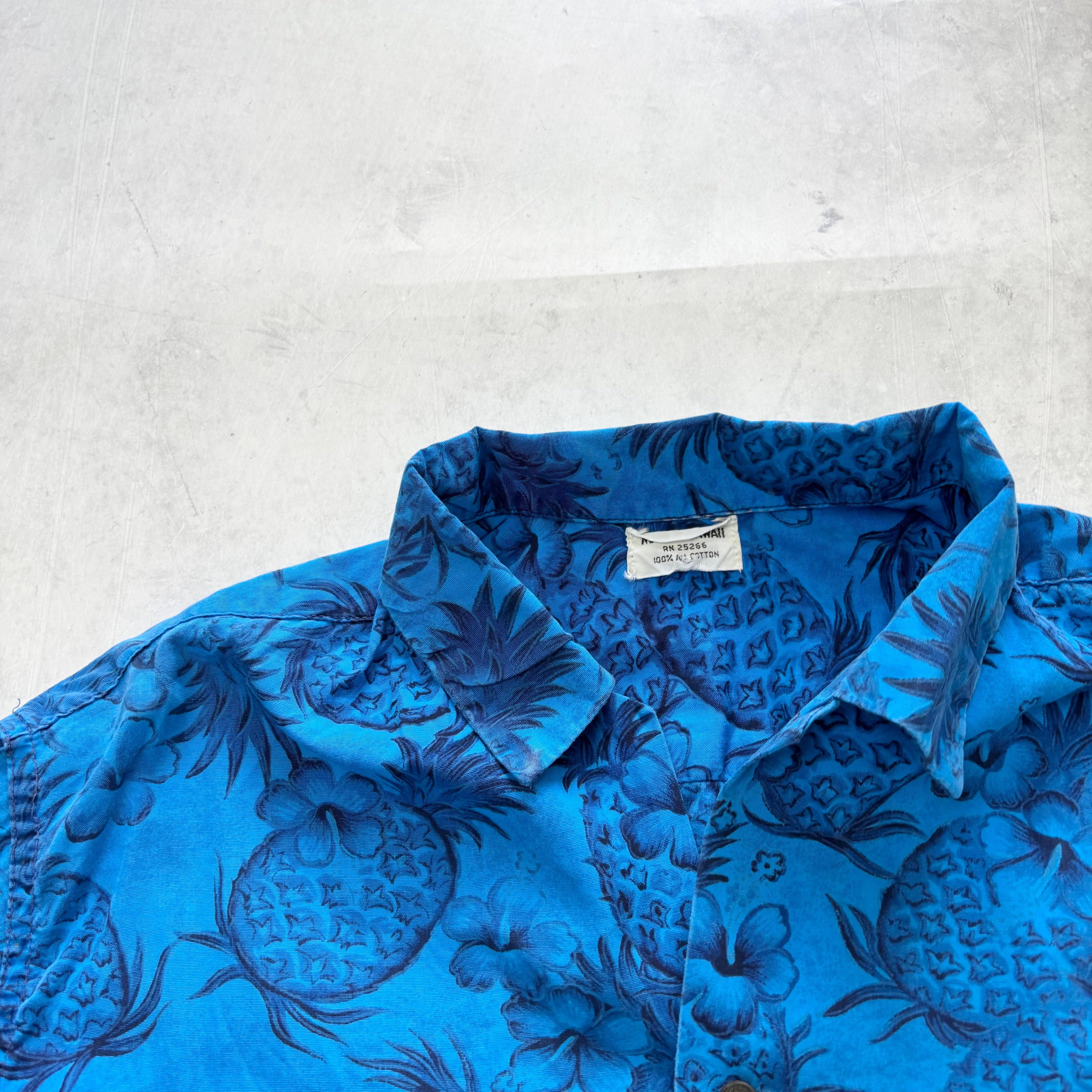 Vintage Hawaiian Shirt Mens Medium Blue Floral Aloha Short Sleeve