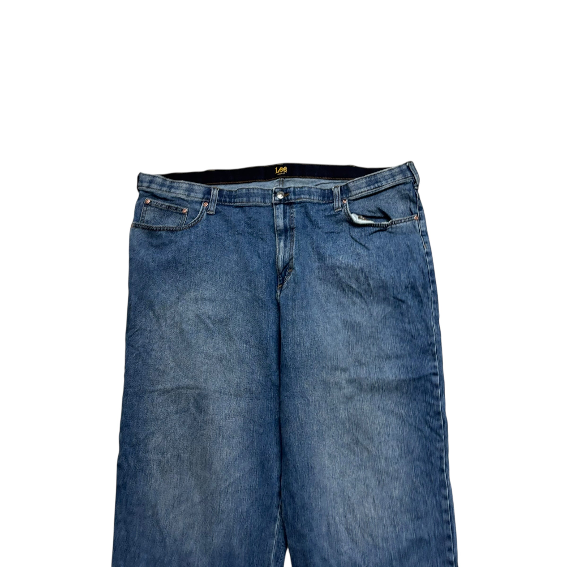 Lee Jeans W48 L28 Mens Mid Blue Relaxed Straight Fit Stretch Denim
