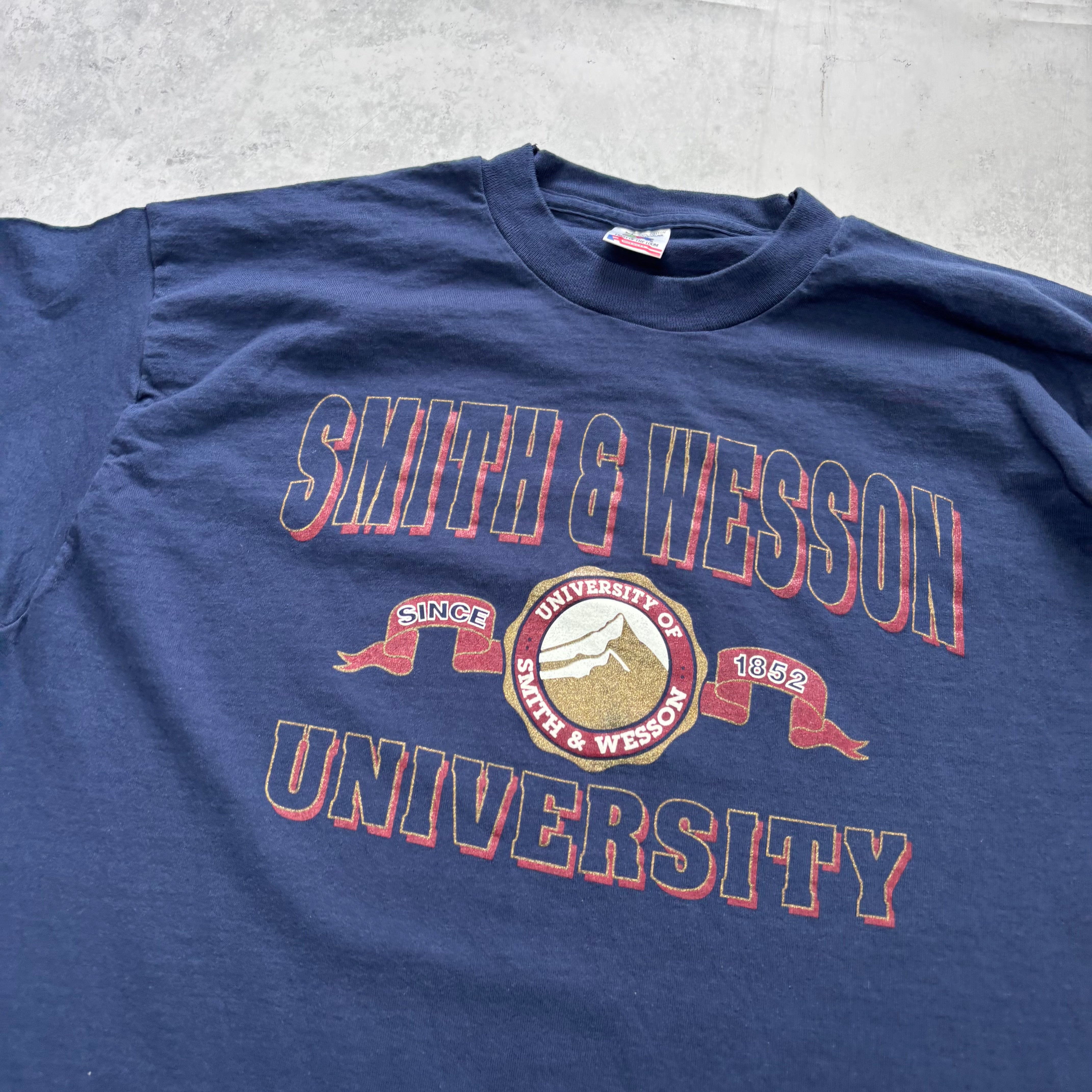 Vintage T Shirt Mens XL Navy Blue Single Stitch Graphic Print 90s College (E)