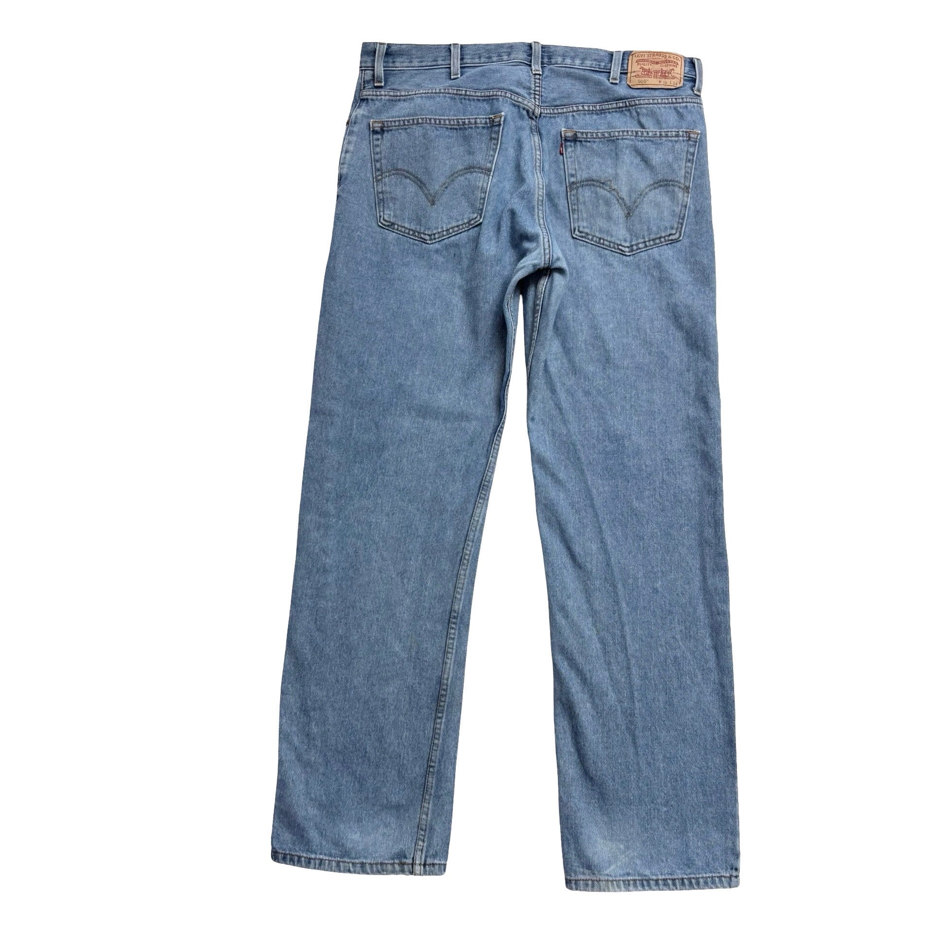 Levis 505 Jeans W38 L34 Mens Light Blue Regular Straight Fit Vintage Denim (E)