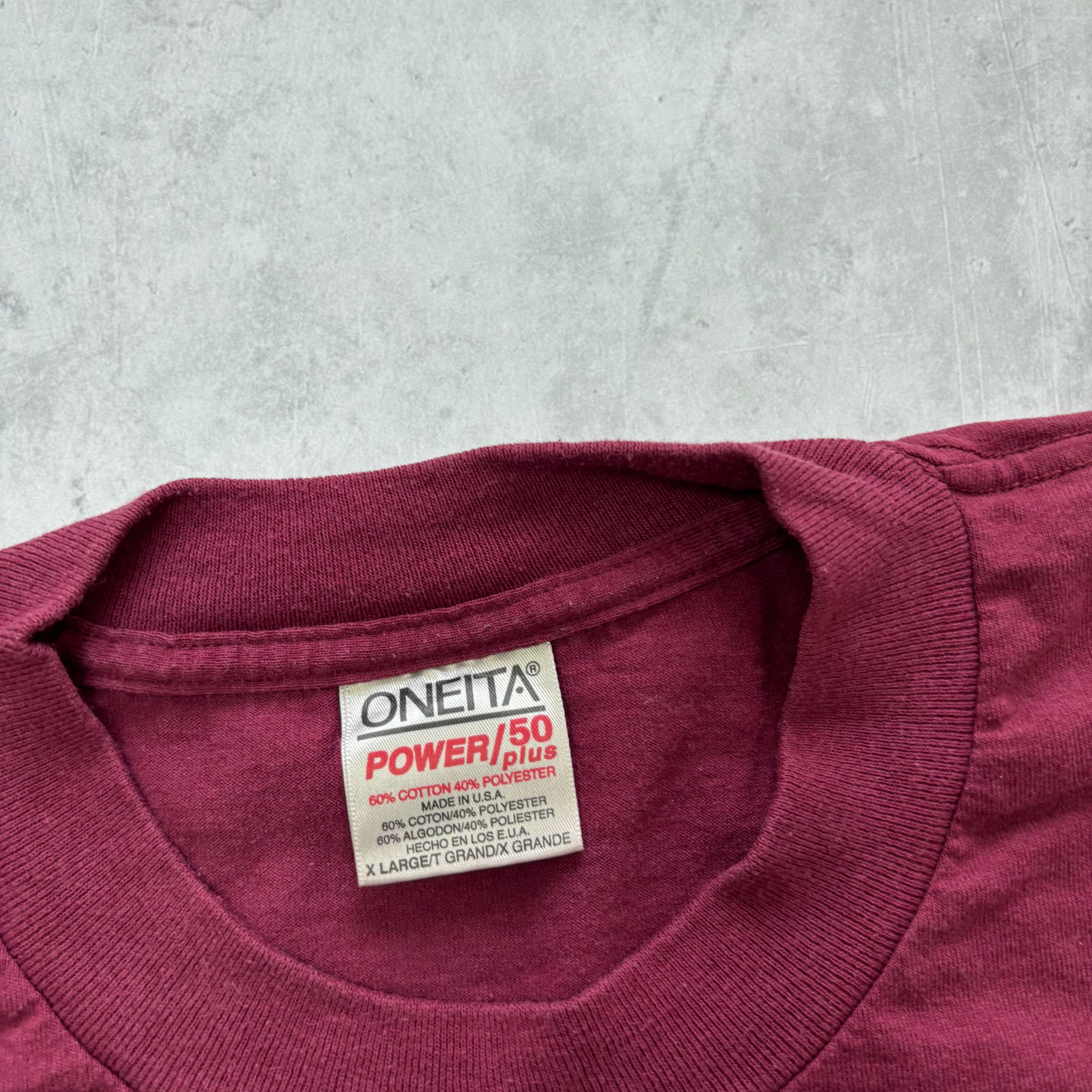 Vintage T Shirt Mens XL Burgundy Single Stitch Graphic Print 90s USA (E)