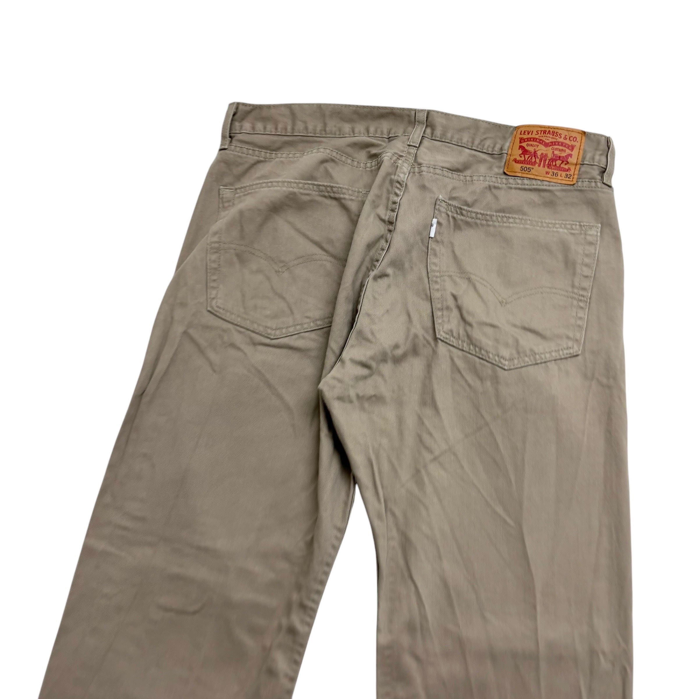 Levis 505 Trousers W36 L32 Mens Beige Regular Straight Fit Cotton Pants (E)