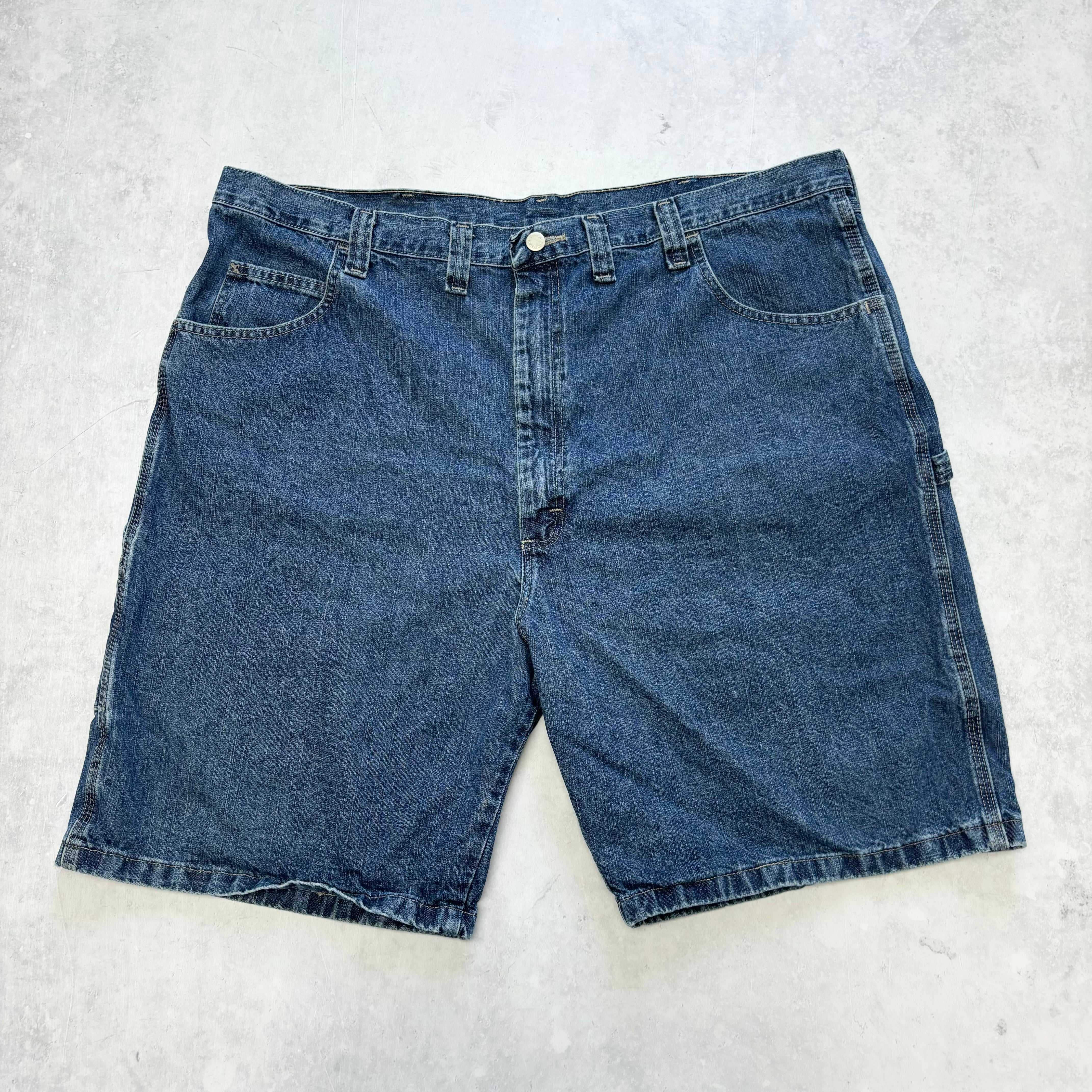 Vintage Wrangler Jorts W44 Mens Denim Shorts Dark Blue Baggy Relaxed Carpenter