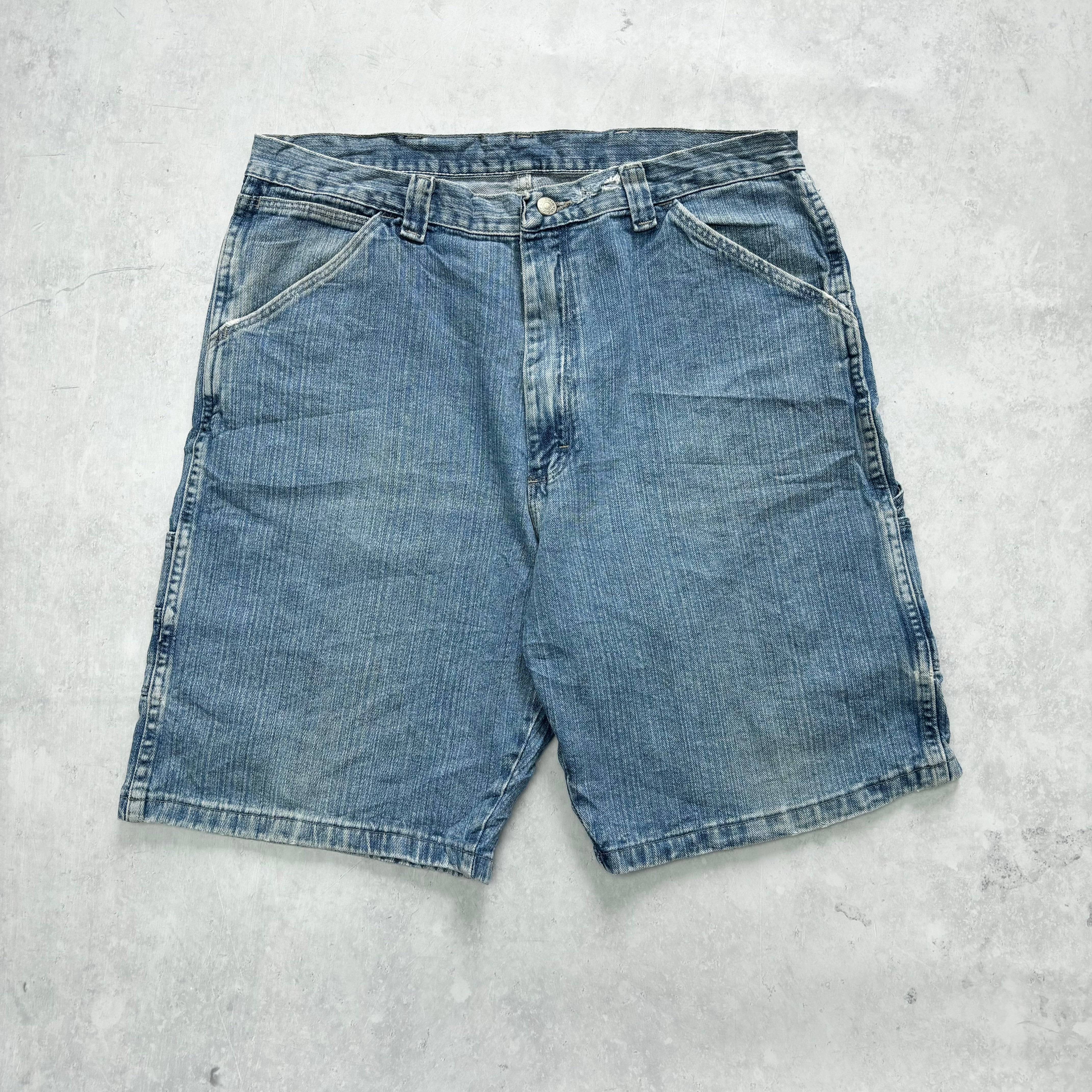 Vintage Wrangler Jorts W34 Mens Denim Shorts Light Blue Baggy Relaxed Carpenter