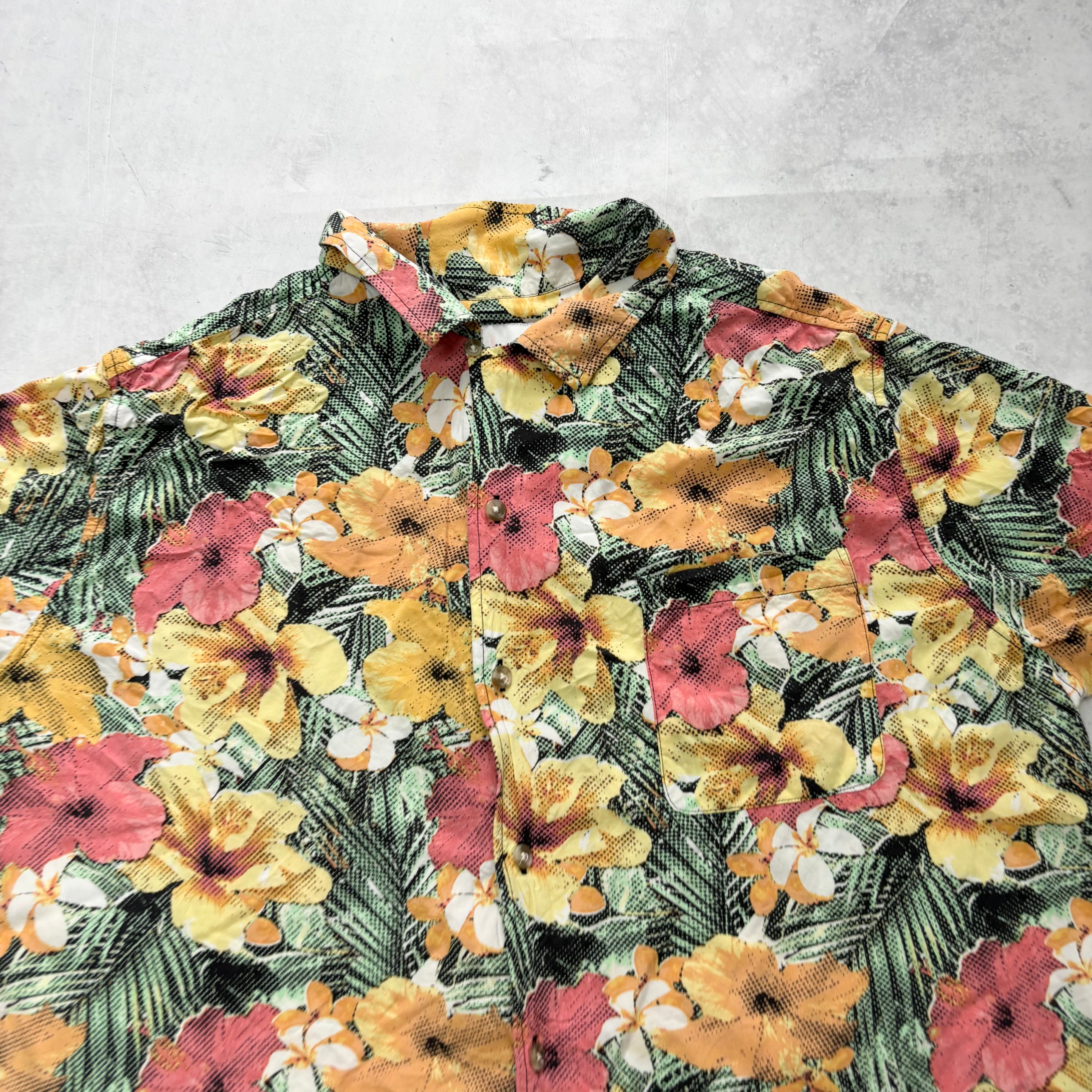 Hawaiian Shirt Mens XXL Floral Aloha Short Sleeve Rayon Slim Fit (E)