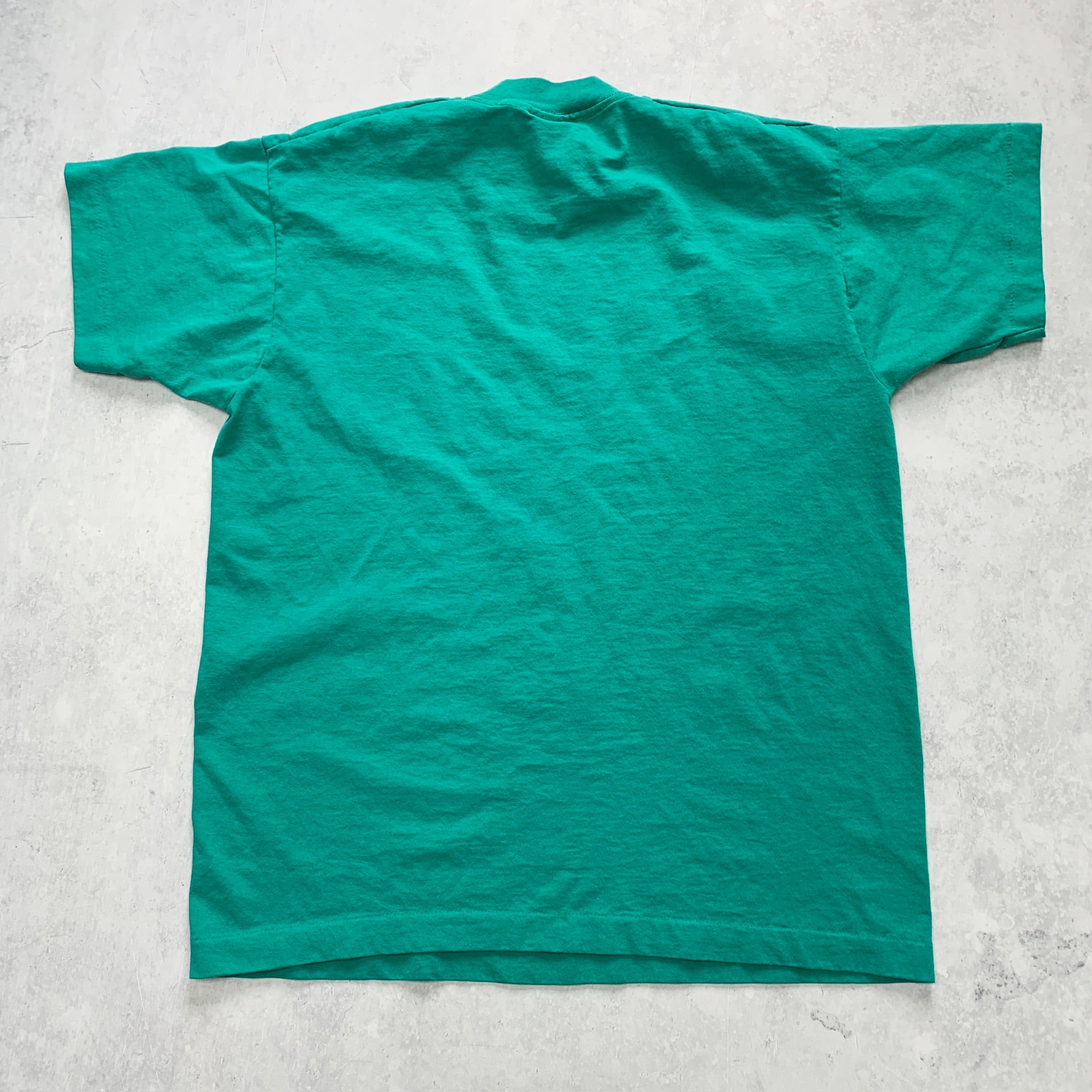 Vintage T Shirt Mens Medium Teal Green Single Stitch Graphic Print 90s USA