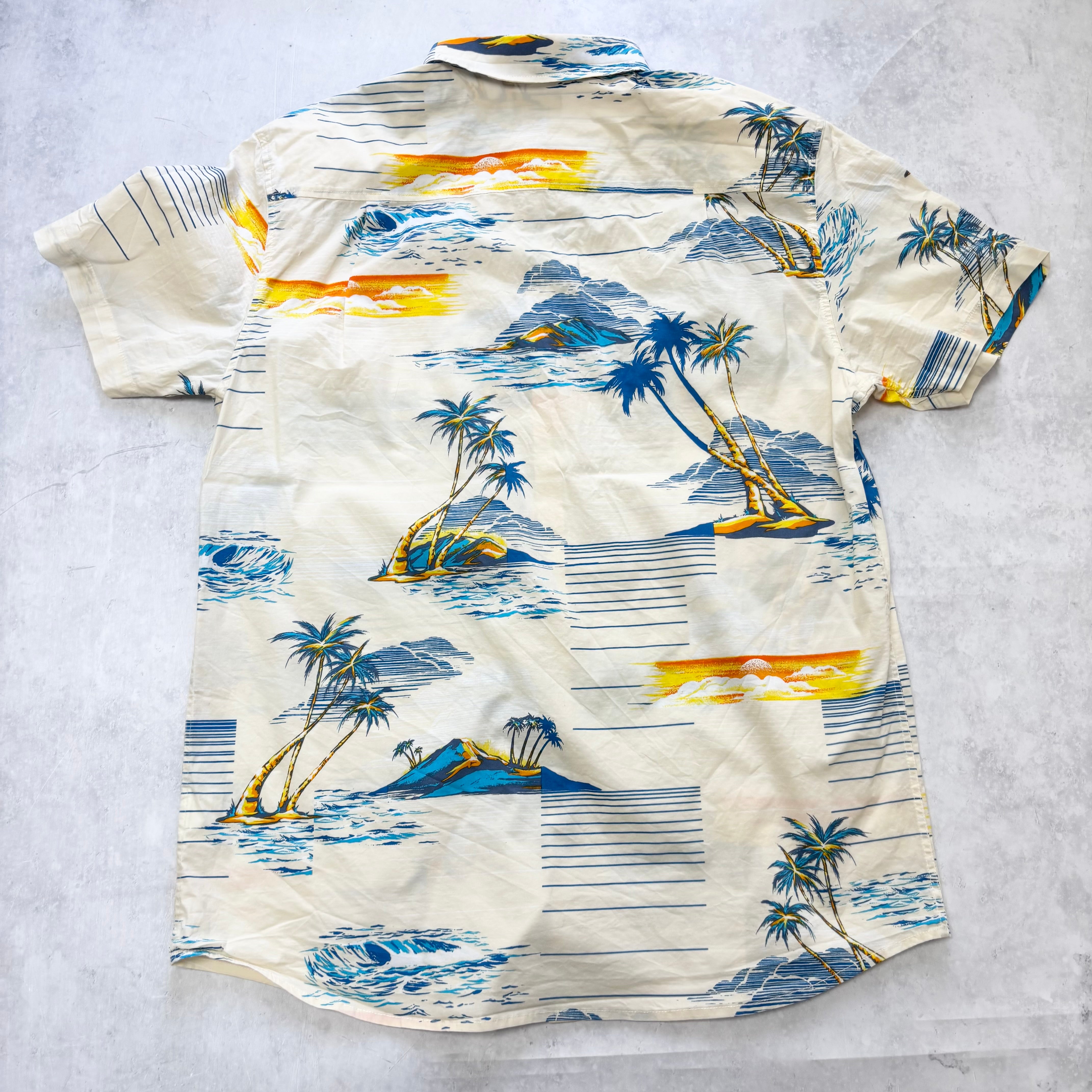 ONeil Hawaiian Shirt Mens XL Yellow Surf Beach Short Sleeve Cotton Slim (E)