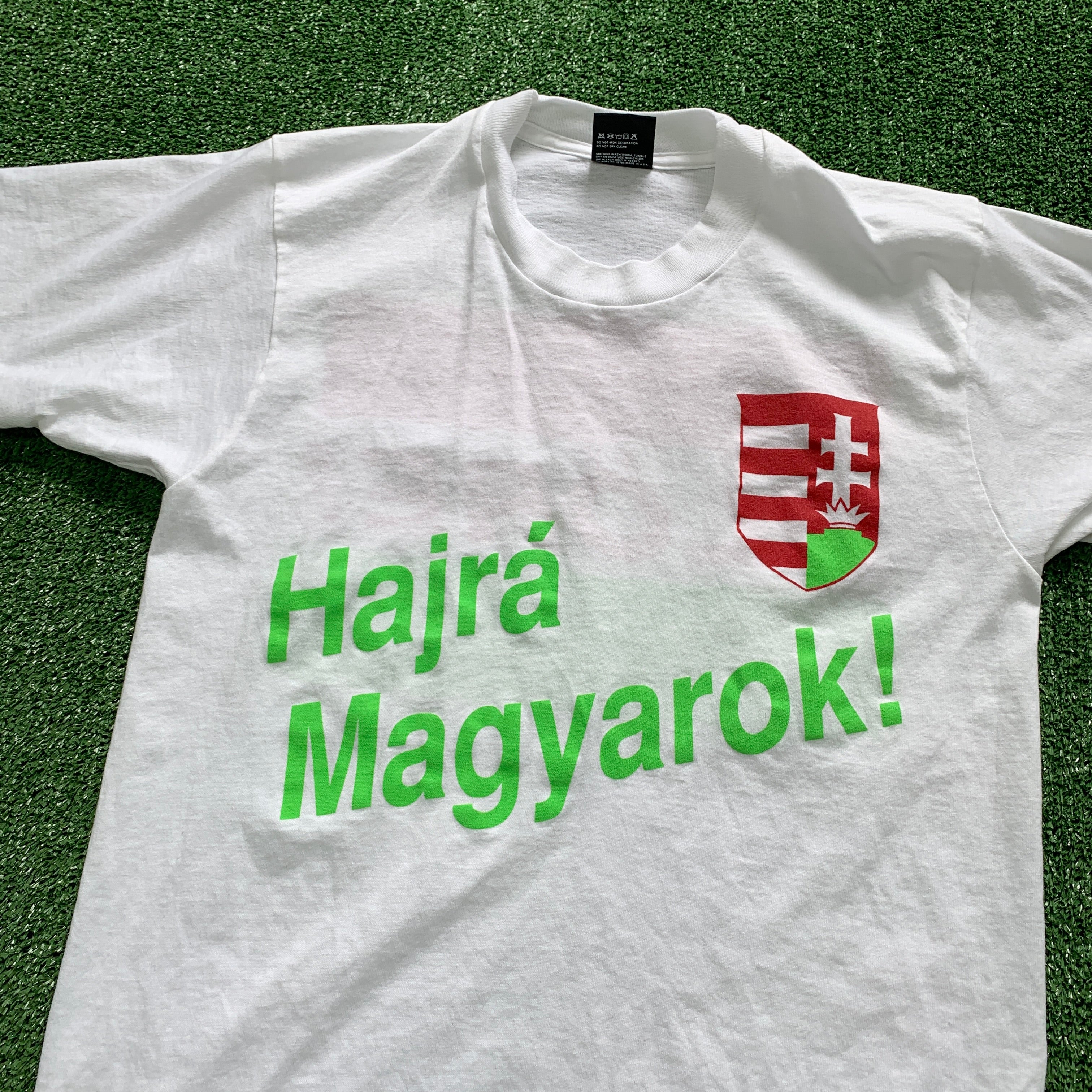 Vintage T Shirt Mens Small White Single Stitch Graphic Print 90s Hungary Soccer