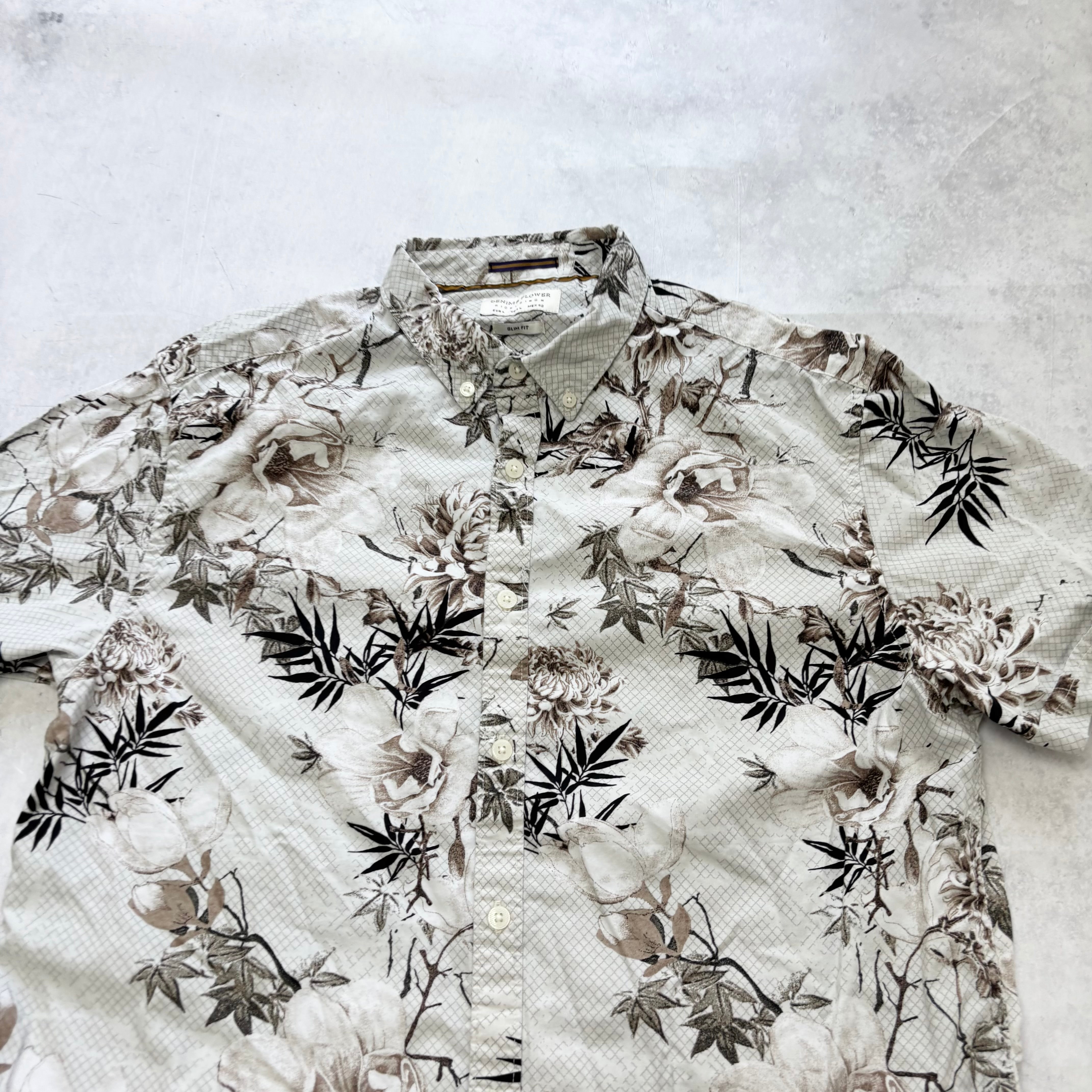 Hawaiian Shirt Mens Large Floral Aloha Short Sleeve Cotton Slim Fit (E)