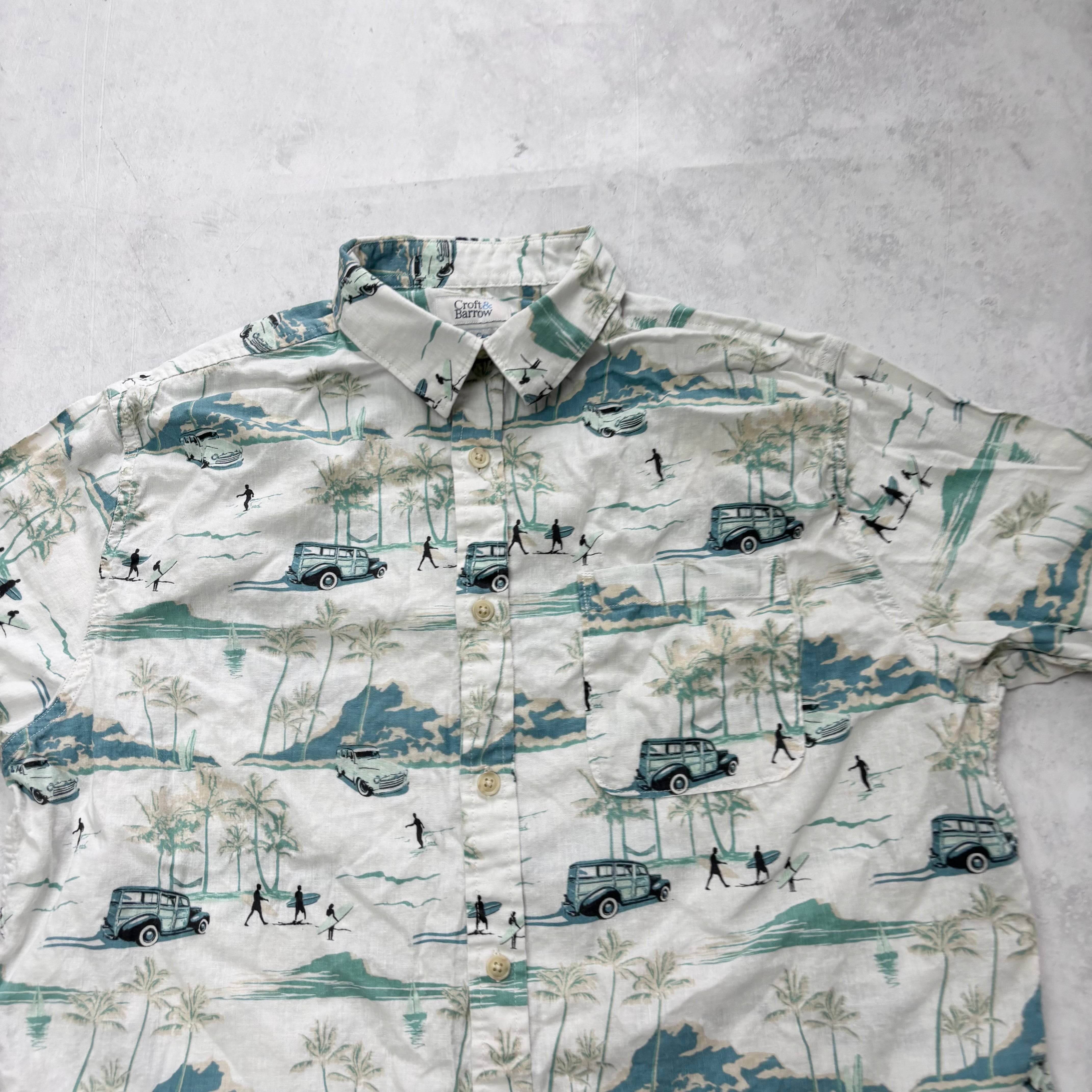 Hawaiian Shirt Mens Medium White Aloha Short Sleeve Linen Regular Fit (E)