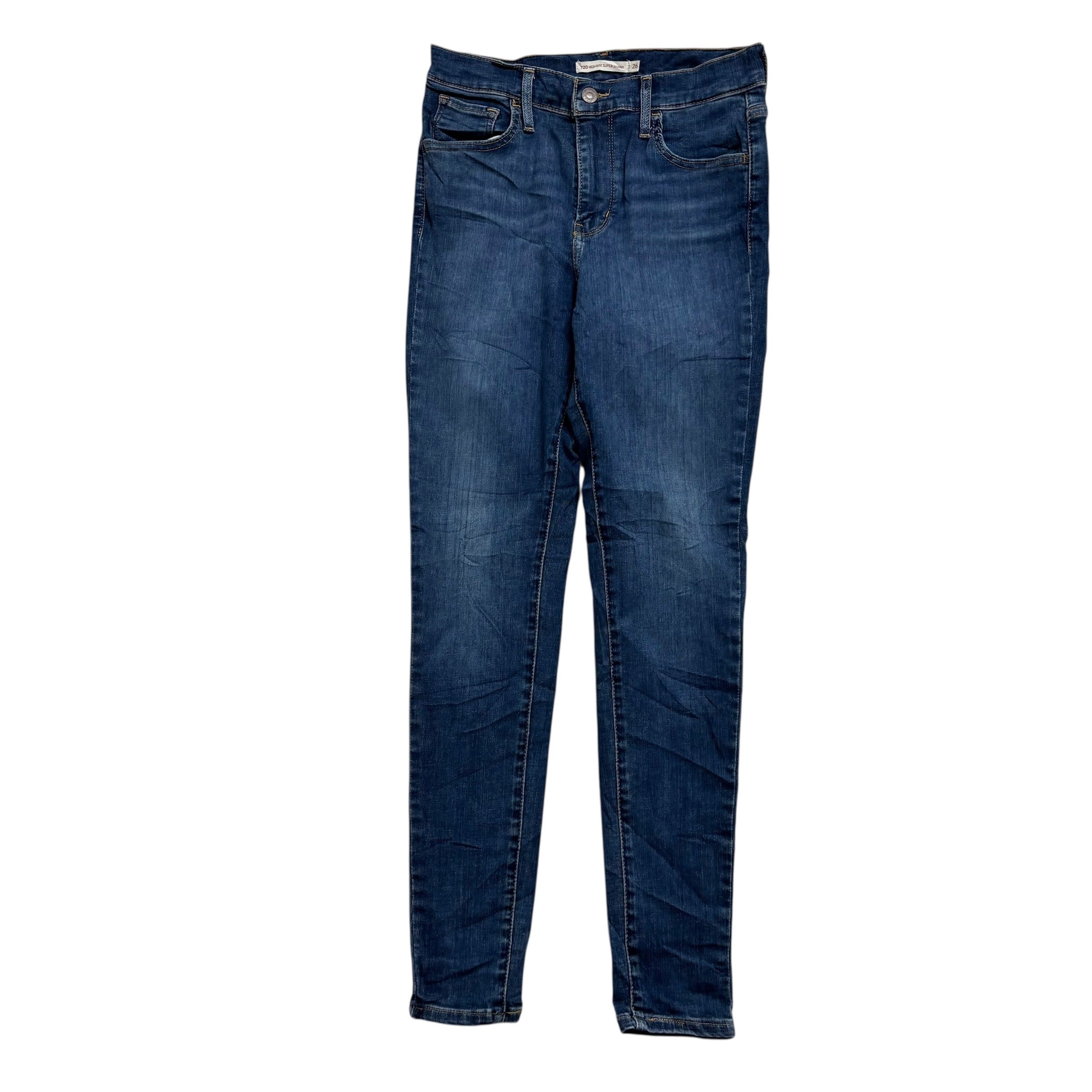 Levis 720 Jeans W26 L28 Womens High Rise Super Skinny Mid Blue Stretch Denim (E)