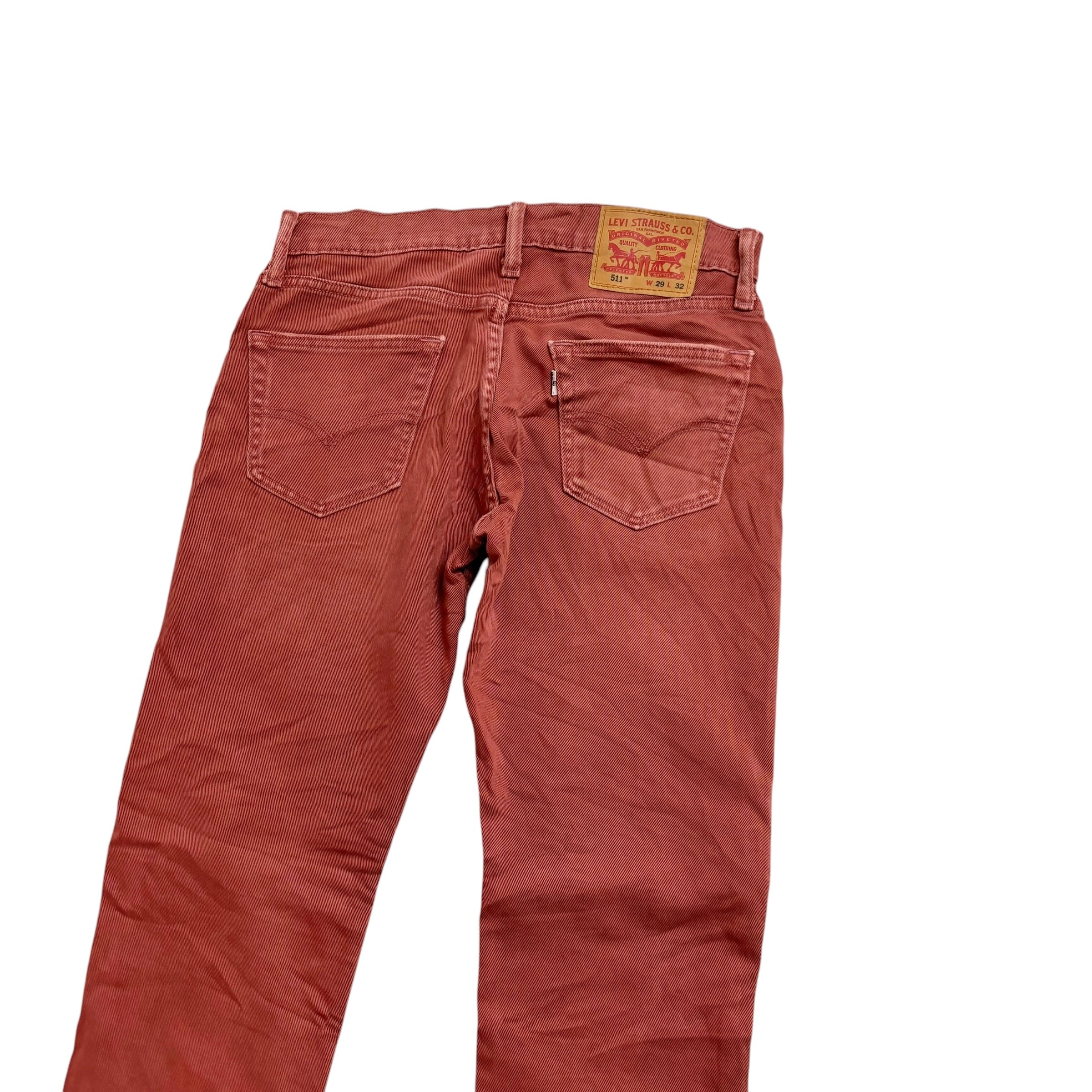 Levis 511 Trousers W29 L32 Mens Red Slim Fit Stretch Cotton Pants