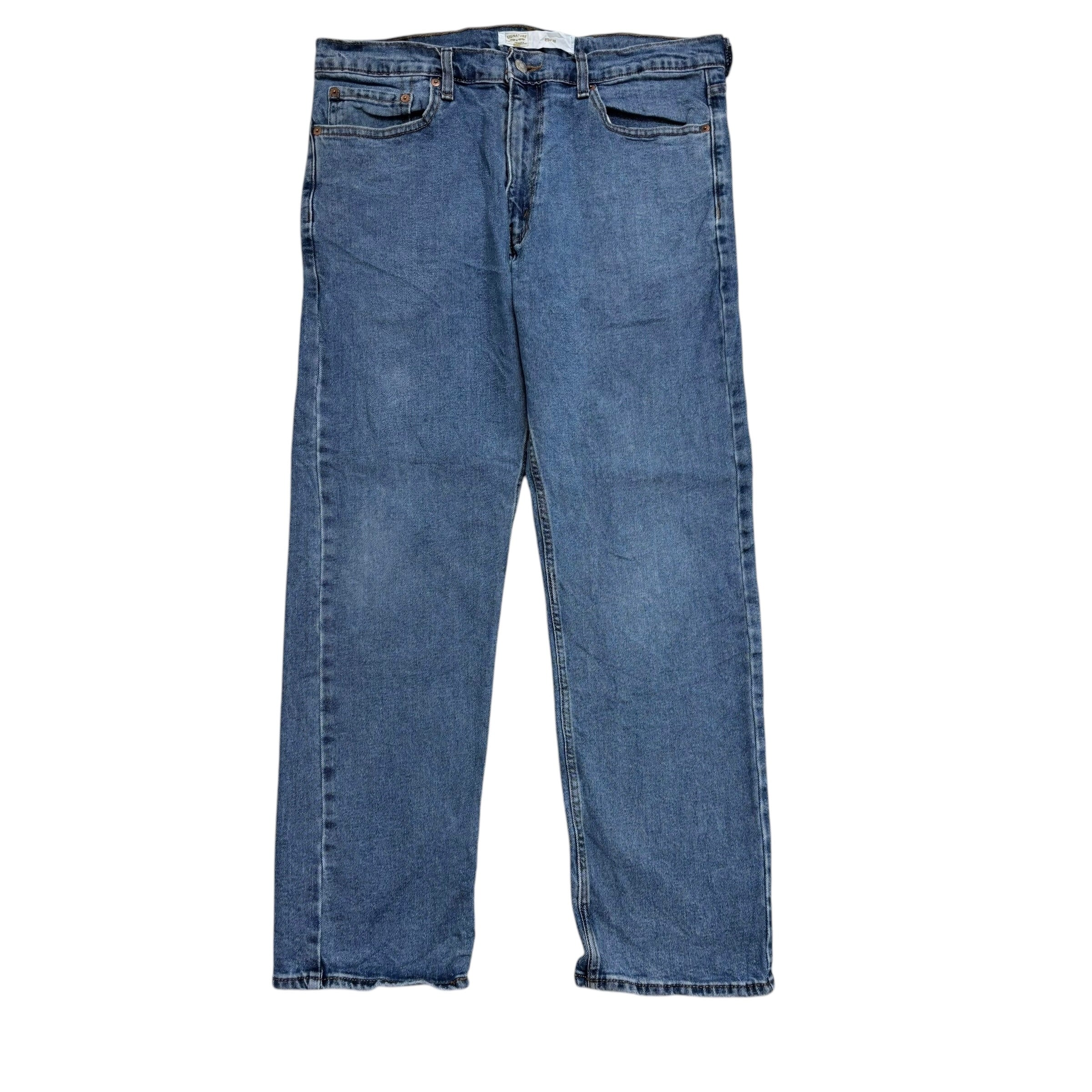 Levis Signature Jeans W34 L29 Mens Mid Blue Regular Straight Stretch Denim (E)