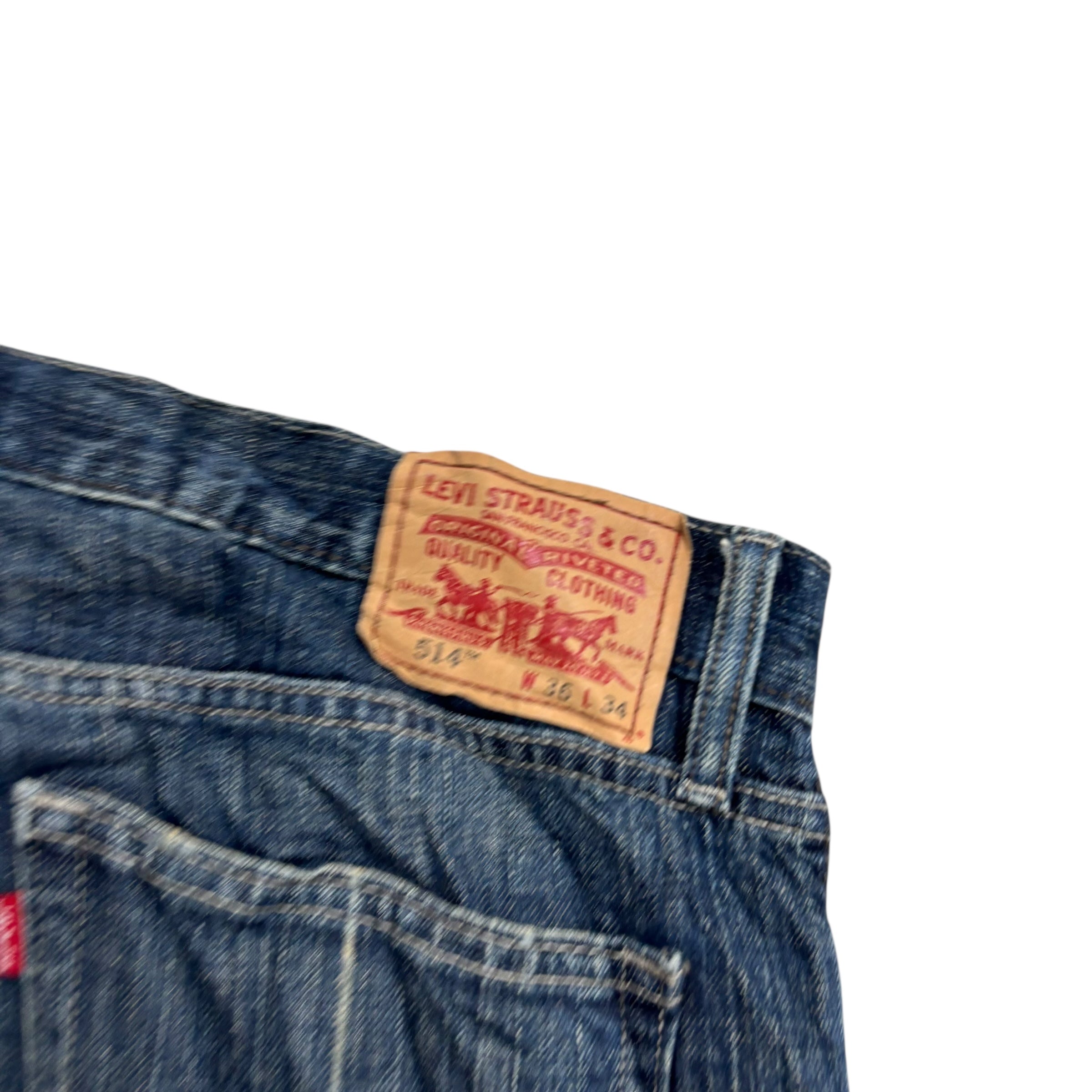 Levis 514 Jeans W36 L34 Mens Dark Blue Regular Straight Fit Vintage Denim (E)