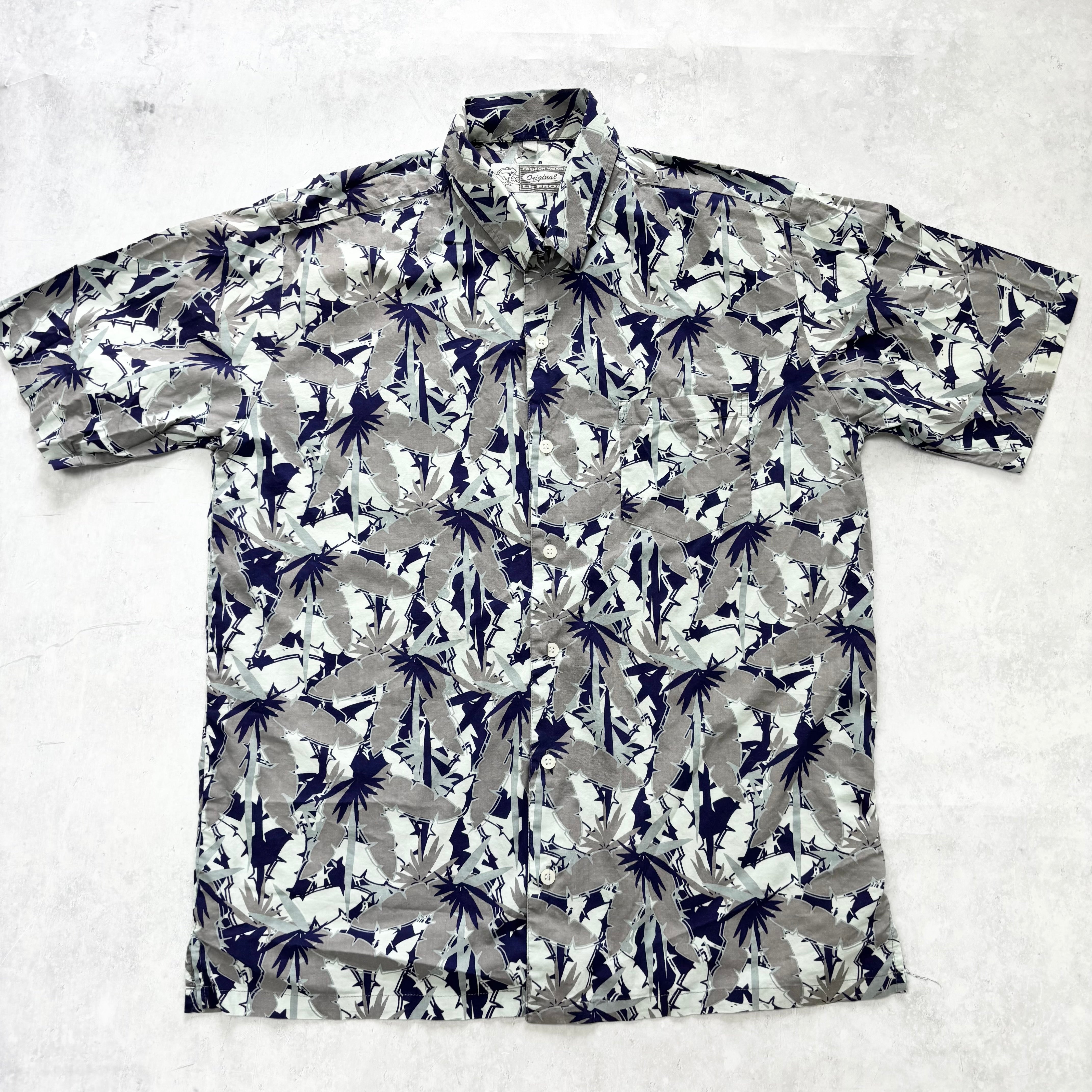 Vintage Hawaiian Shirt Mens Small Grey Floral Aloha Short Sleeve Cotton (E)