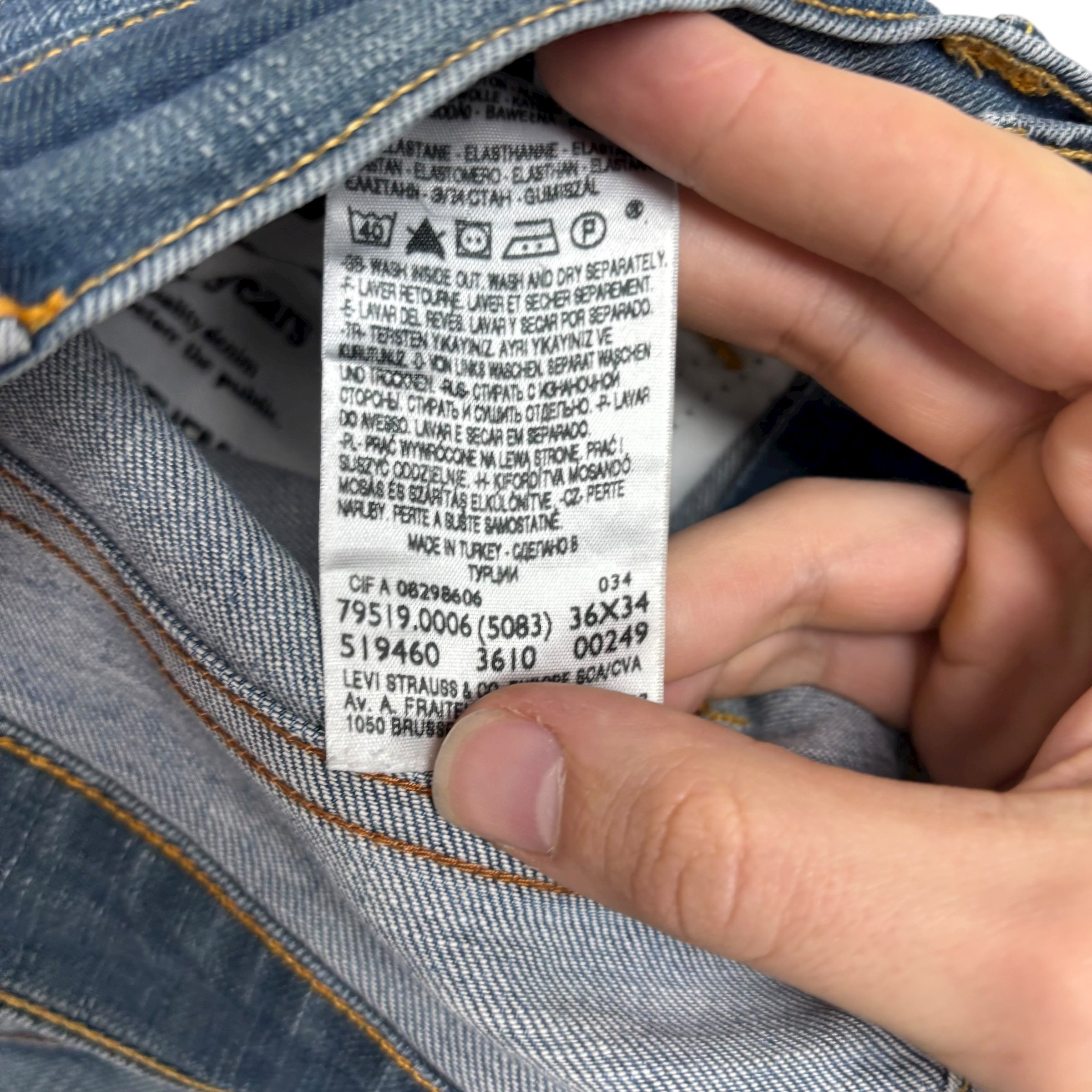 Levis 519 Jeans W36 L34 Mens Mid Blue Slim Fit Stretch Vintage Denim (E)