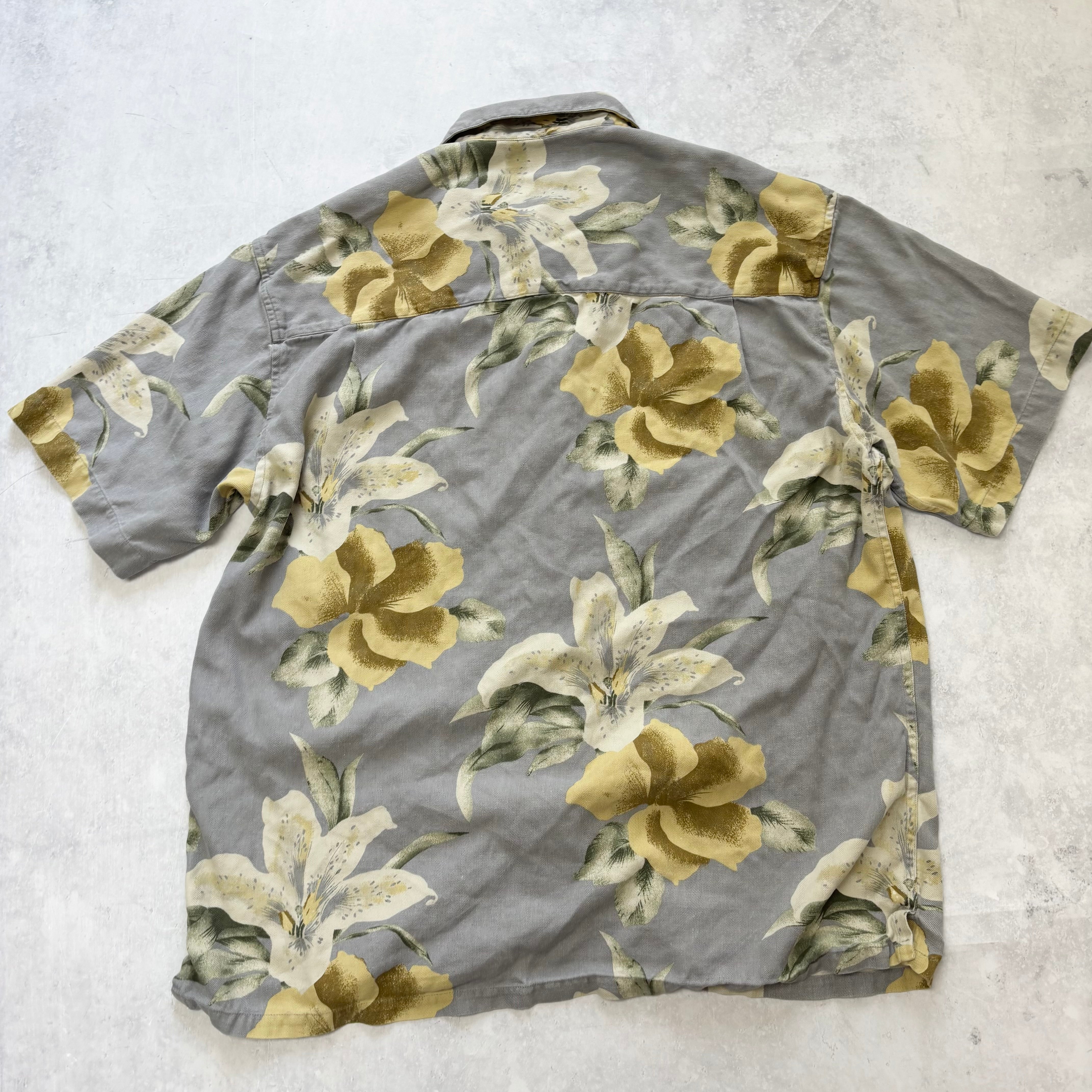 Vintage Hawaiian Shirt Mens Large Blue Silk Aloha Floral Short Sleeve Silk (E)