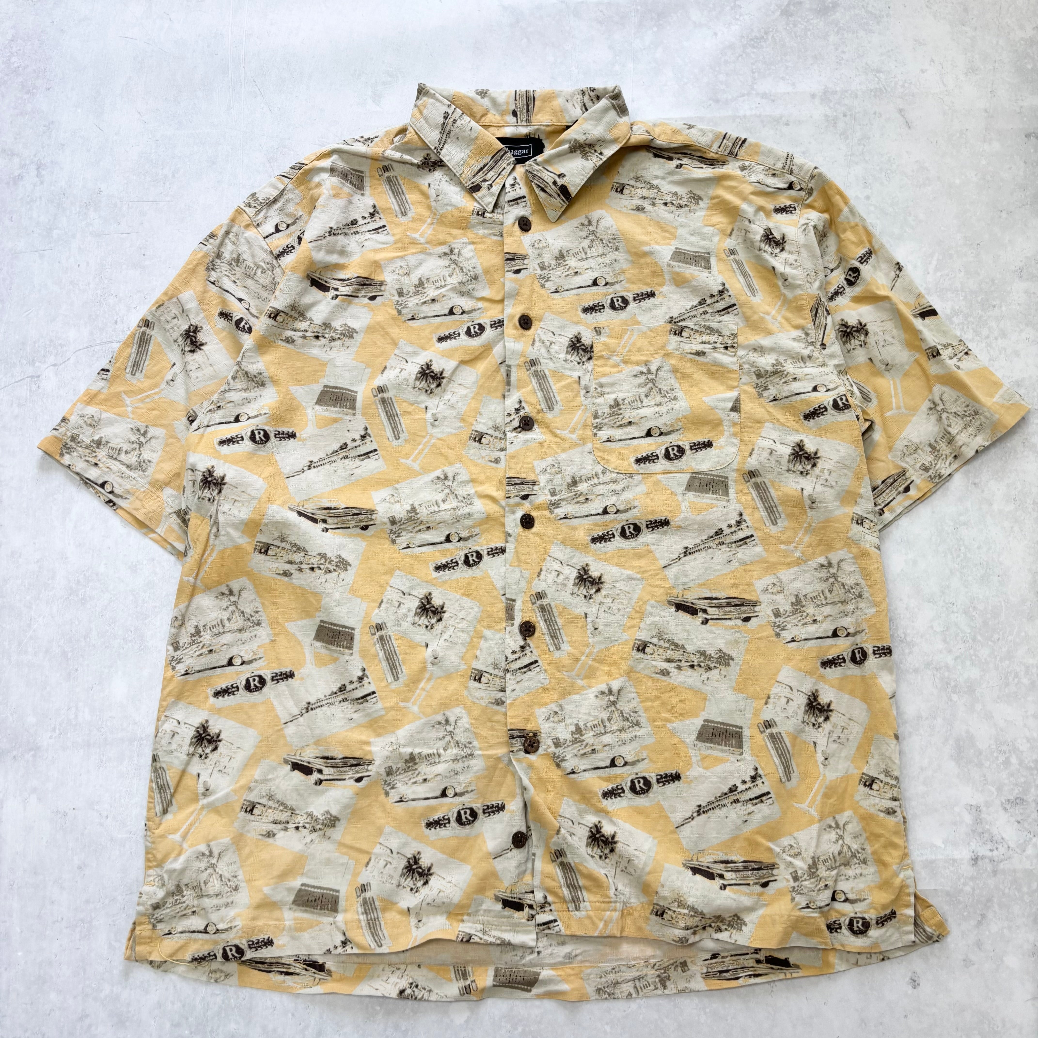Vintage Hawaiian Shirt Mens Large Orange Aloha Short Sleeve Silk (E)