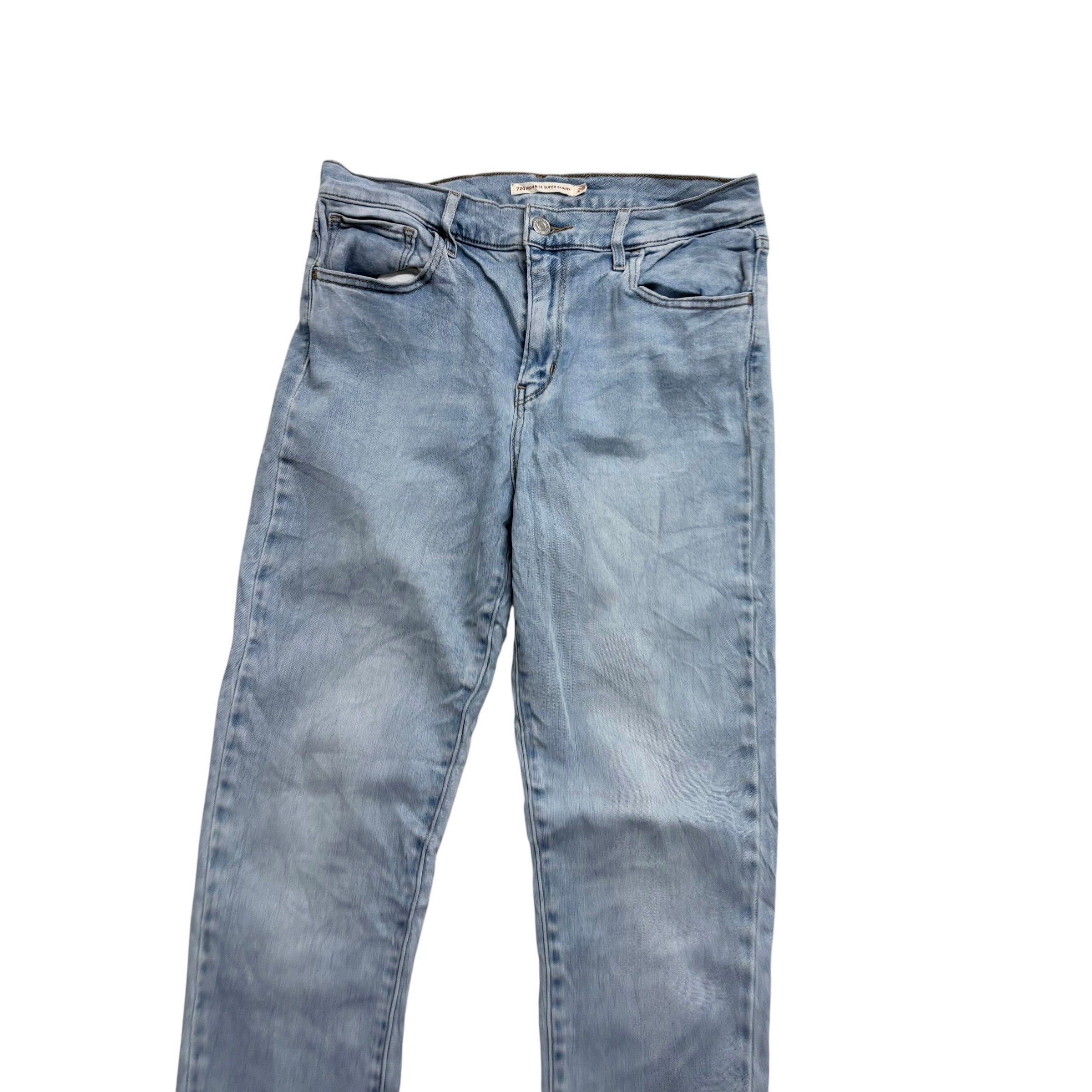 Levis 720 Jeans W29 L30 Womens High Rise Super Skinny Light Blue Stretch Denim (E)
