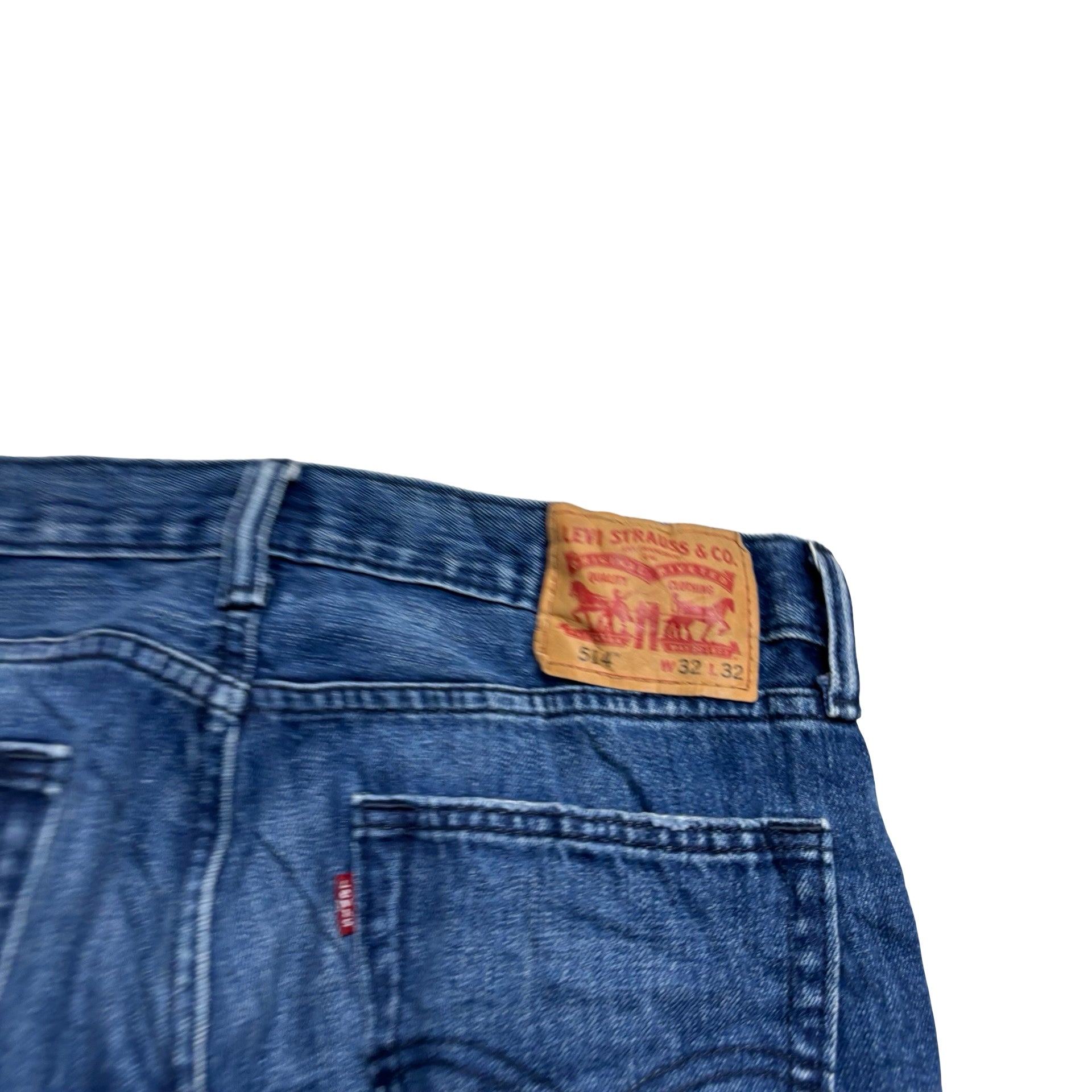 Levis 514 Jeans W32 L32 Mens Distressed Navy Blue Regular Straight Fit Denim (E)