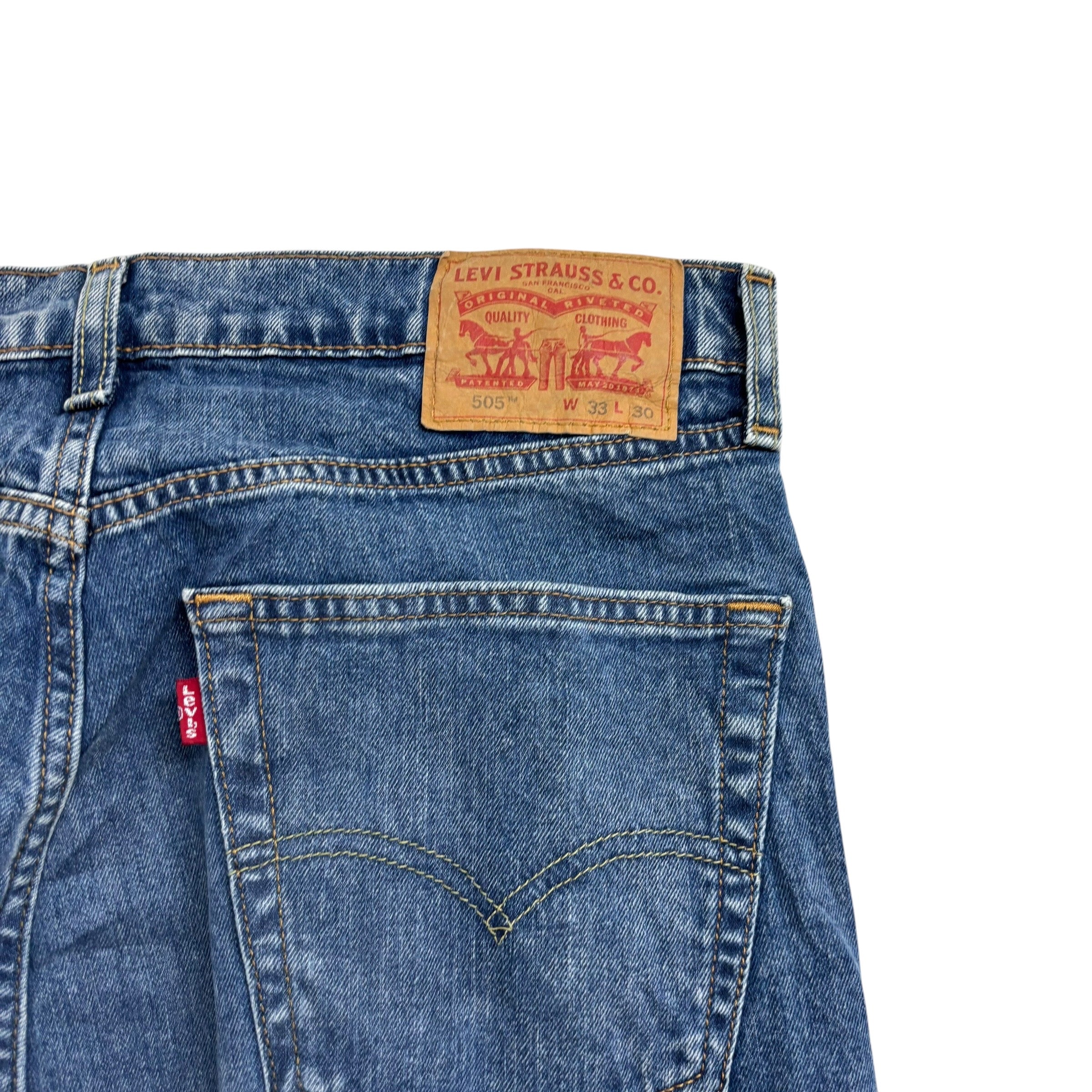 Levis 505 Jeans W33 L30 Mens Mid Blue Regular Straight Fit Stretch Denim (E)