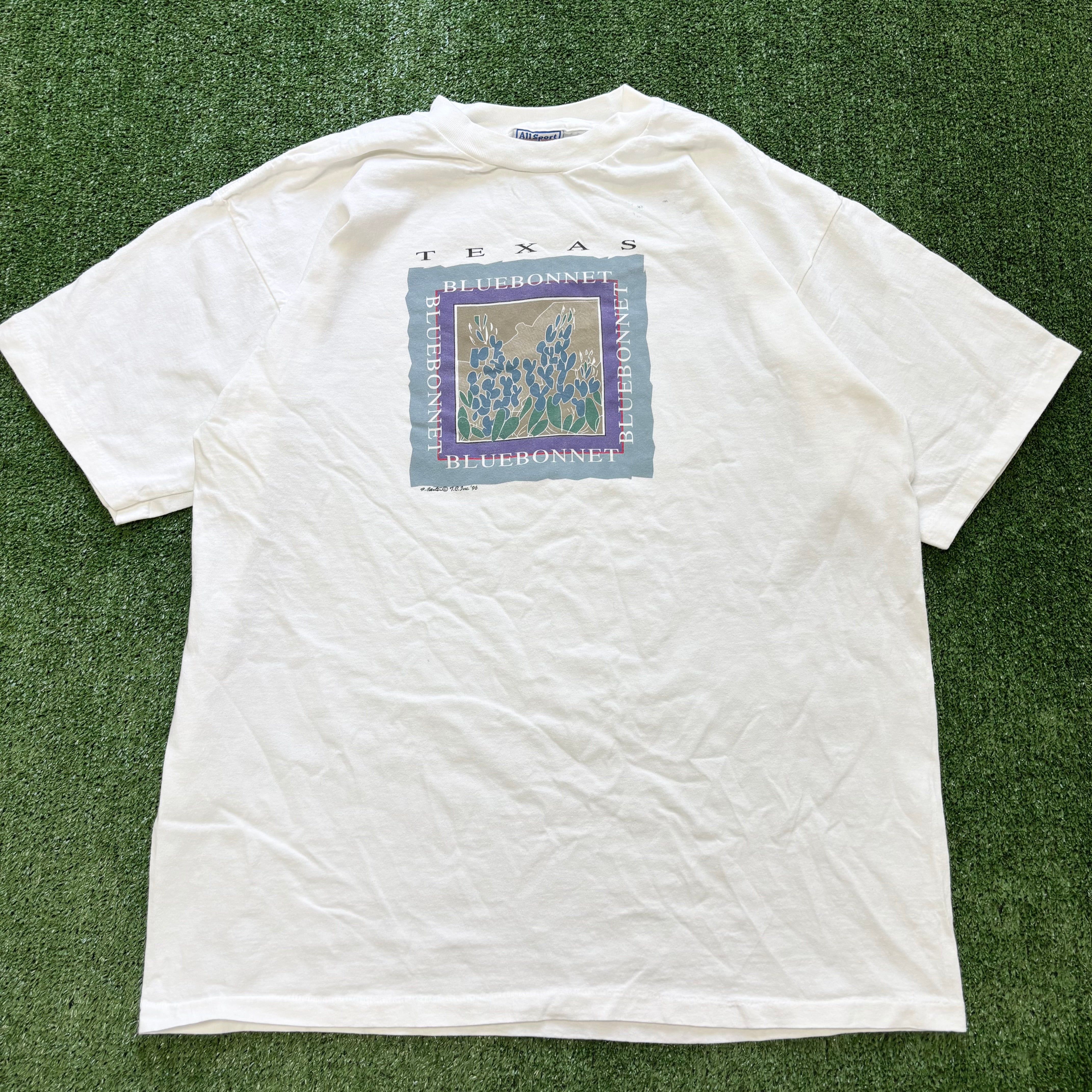 Vintage T Shirt Mens XL White Single Stitch Graphic Print 90s Texas Flowers