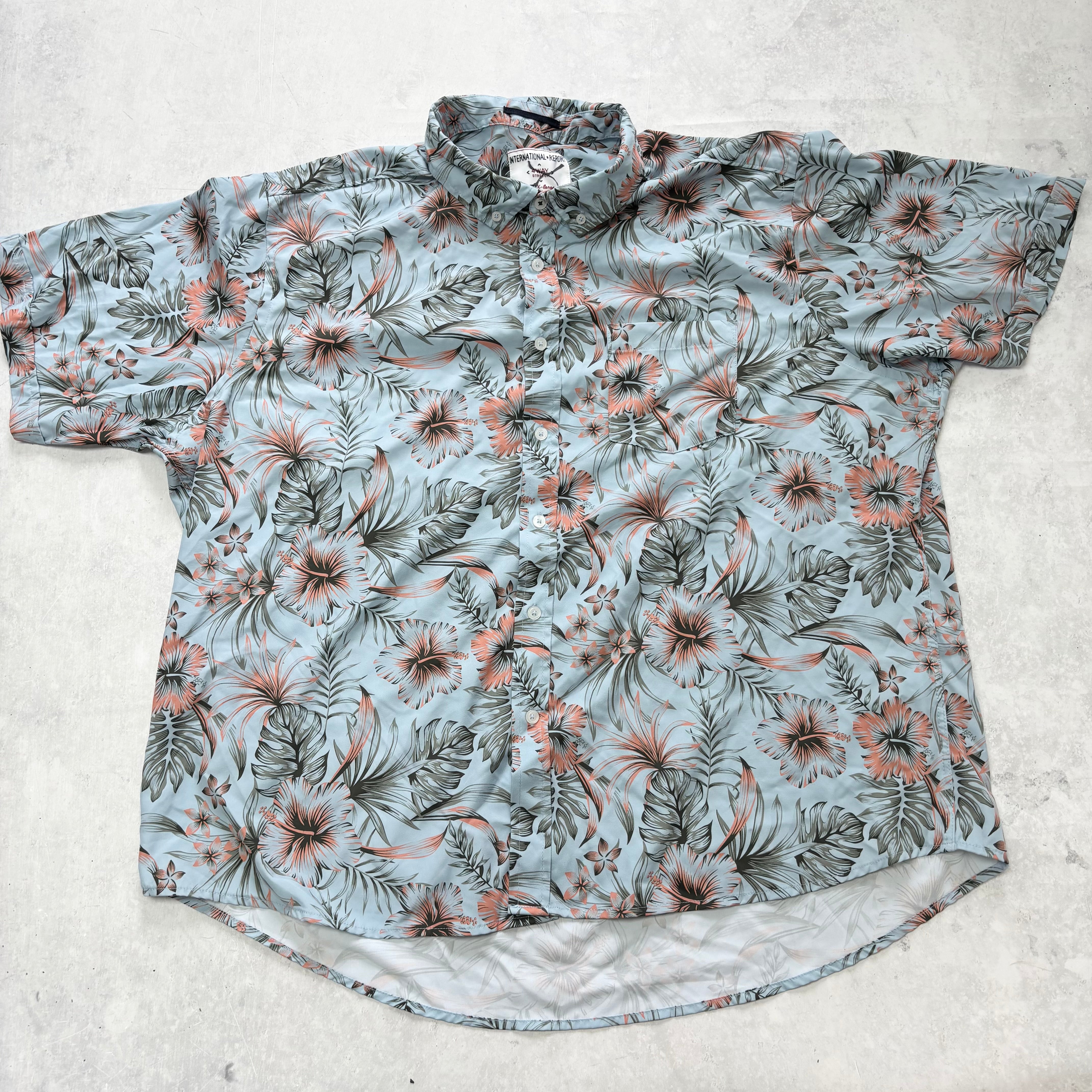 Hawaiian Shirt Mens 3XL Blue Floral Aloha Short Sleeve Polyester (E)