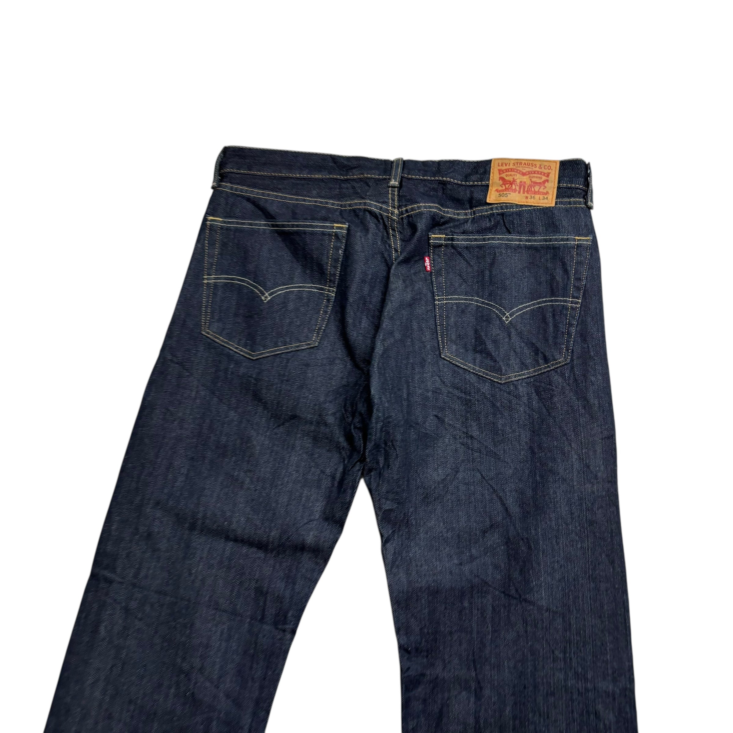 Levis 505 Jeans W36 L34 Mens Dark Blue Regular Straight Fit Denim (E)