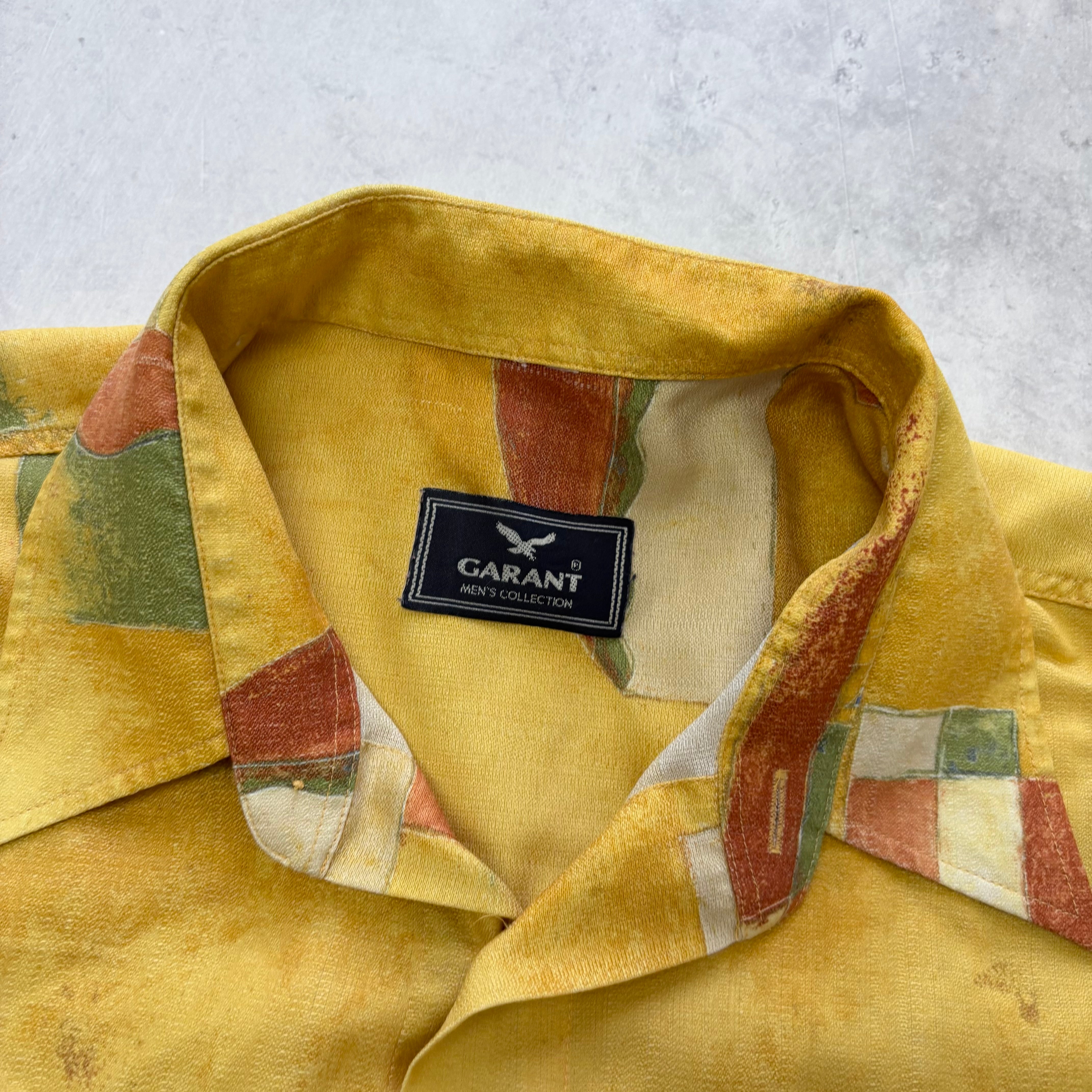 Vintage Funky Shirt Mens Large Yellow Art Abstract Short Sleeve (E)
