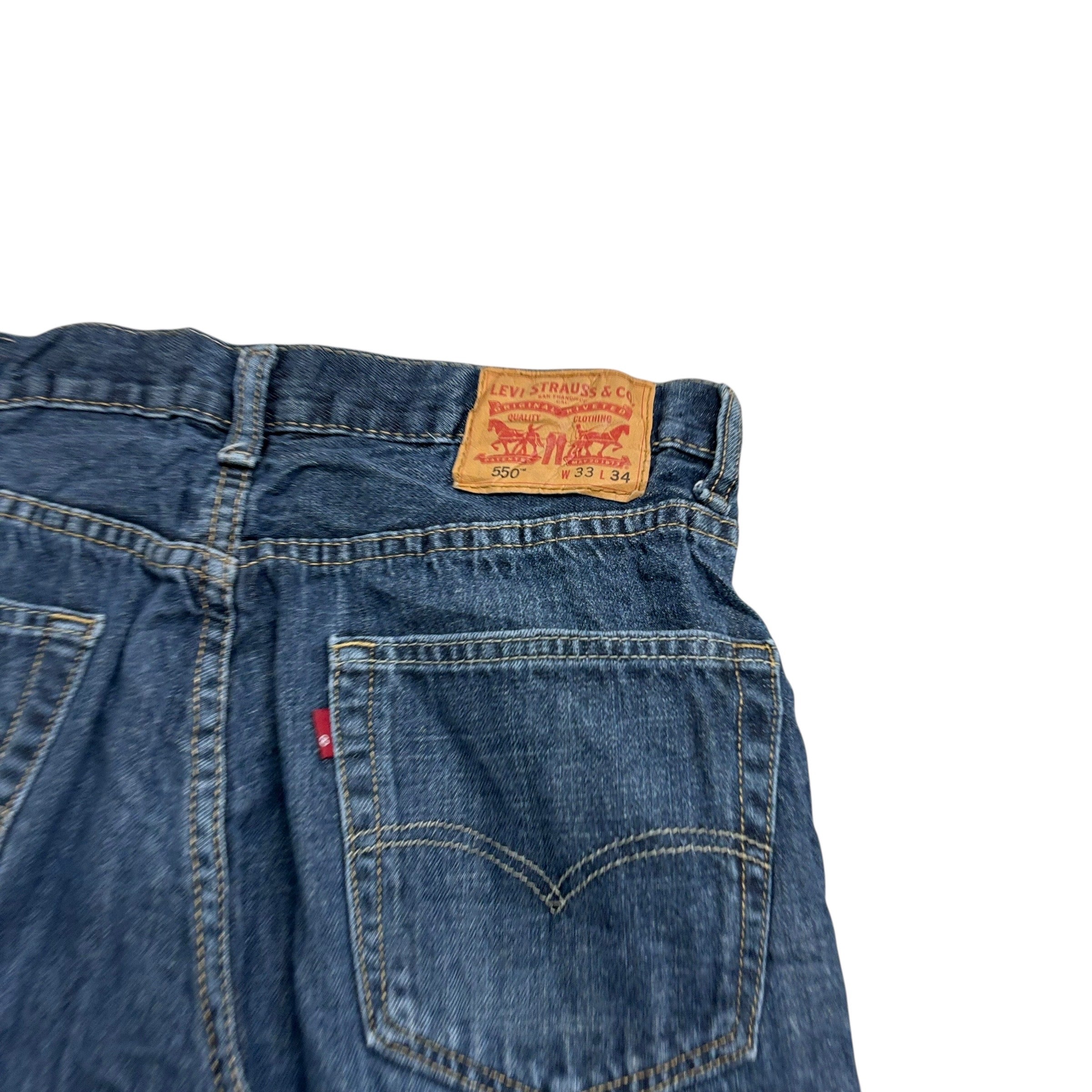 Levis 550 Jeans W32 L34 Mens Dark Blue Baggy Relaxed Straight Fit Denim (E)