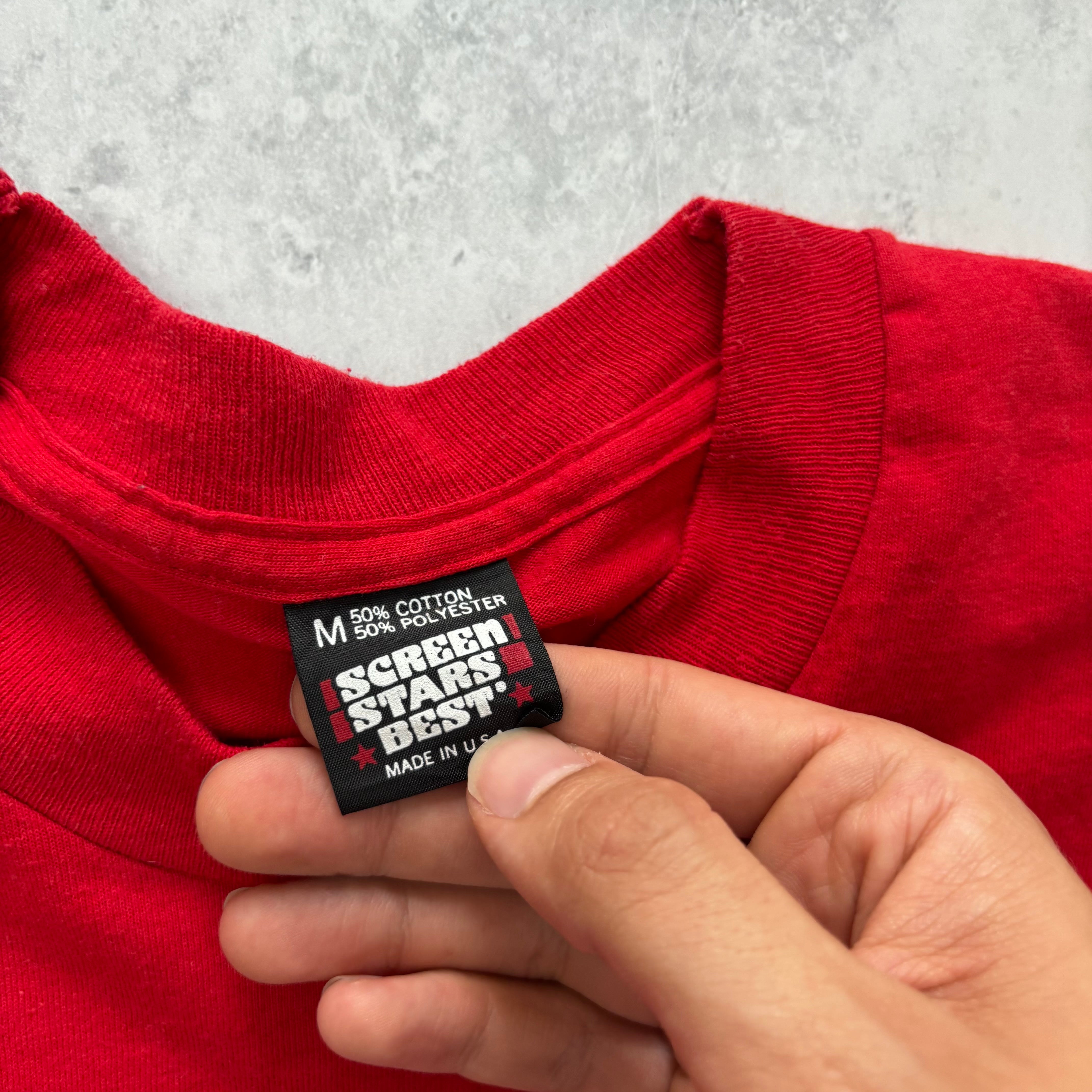 Vintage T Shirt Mens Small Red Single Stitch Graphic Print 90s USA (E)