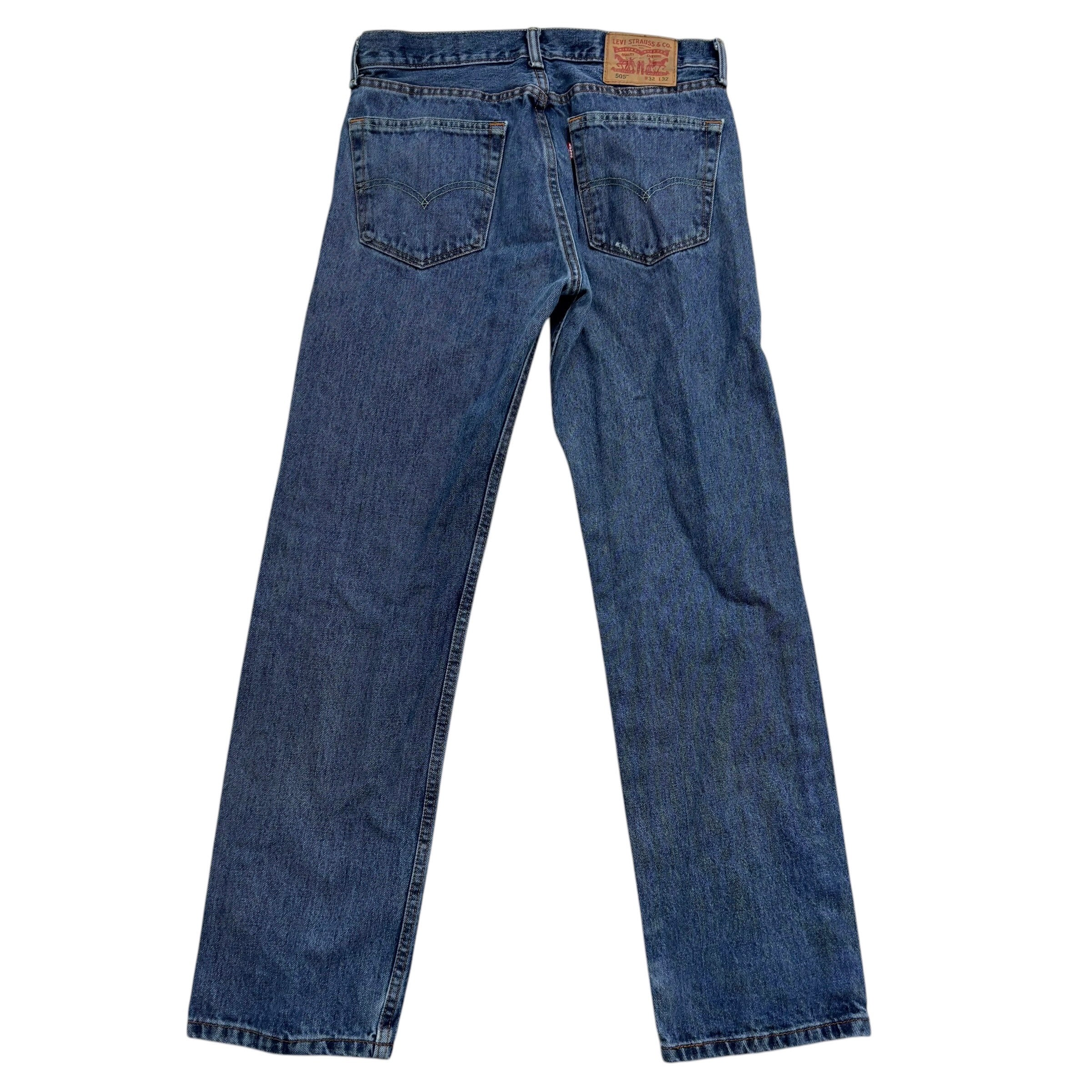 Levis 505 Jeans W32 L32 Mens Mid Blue Regular Straight Fit Denim (F)