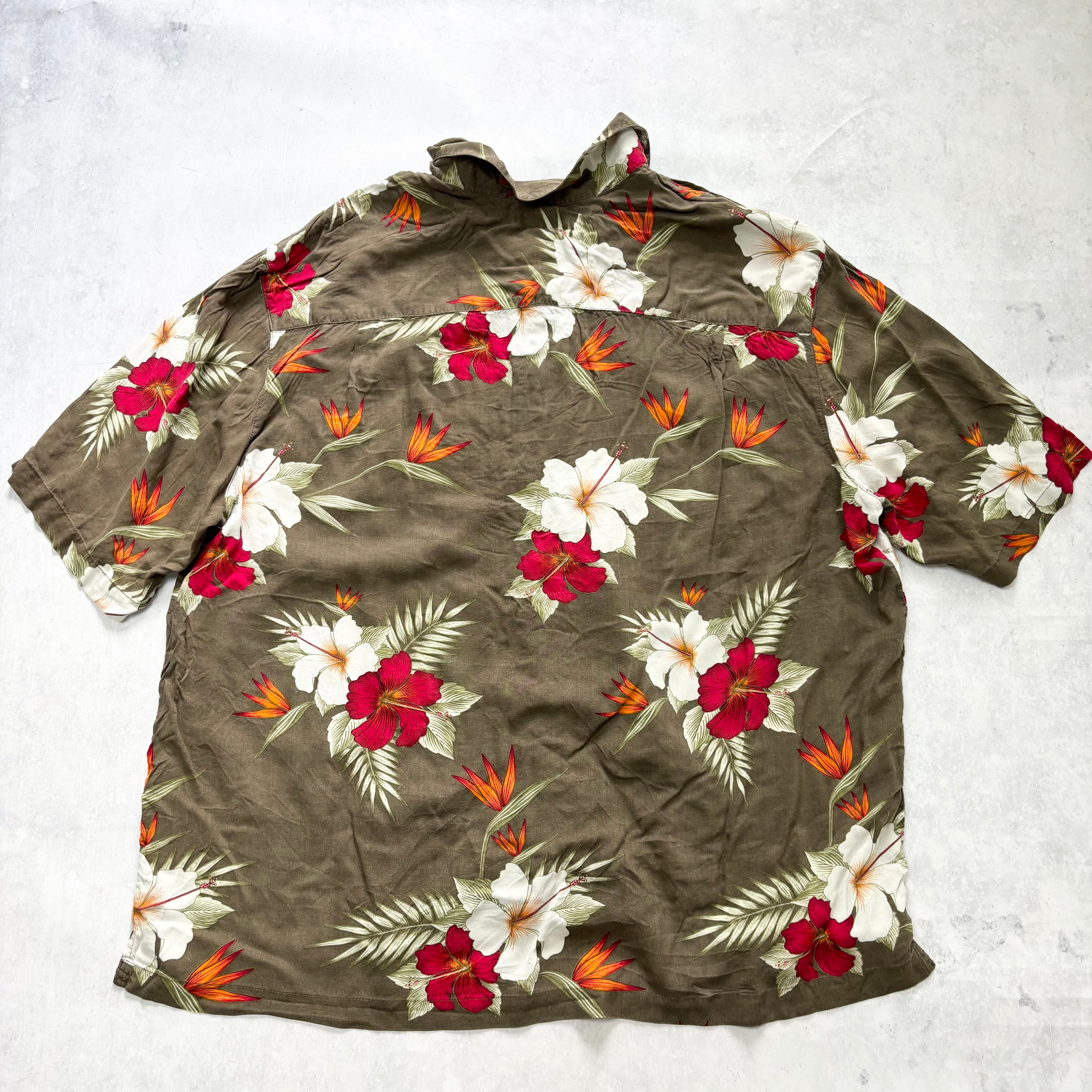George Hawaiian Shirt Mens XXL Brown Floral Aloha Short Sleeve Rayon (E)