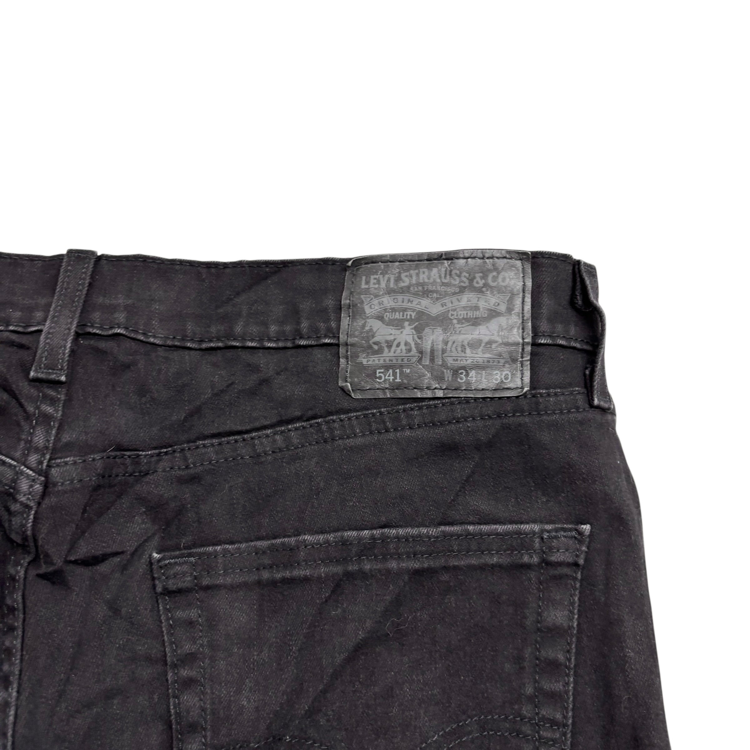 Levis 541 Jeans W36 L30 Mens Black Athletic Tapered Fit Stretch Denim