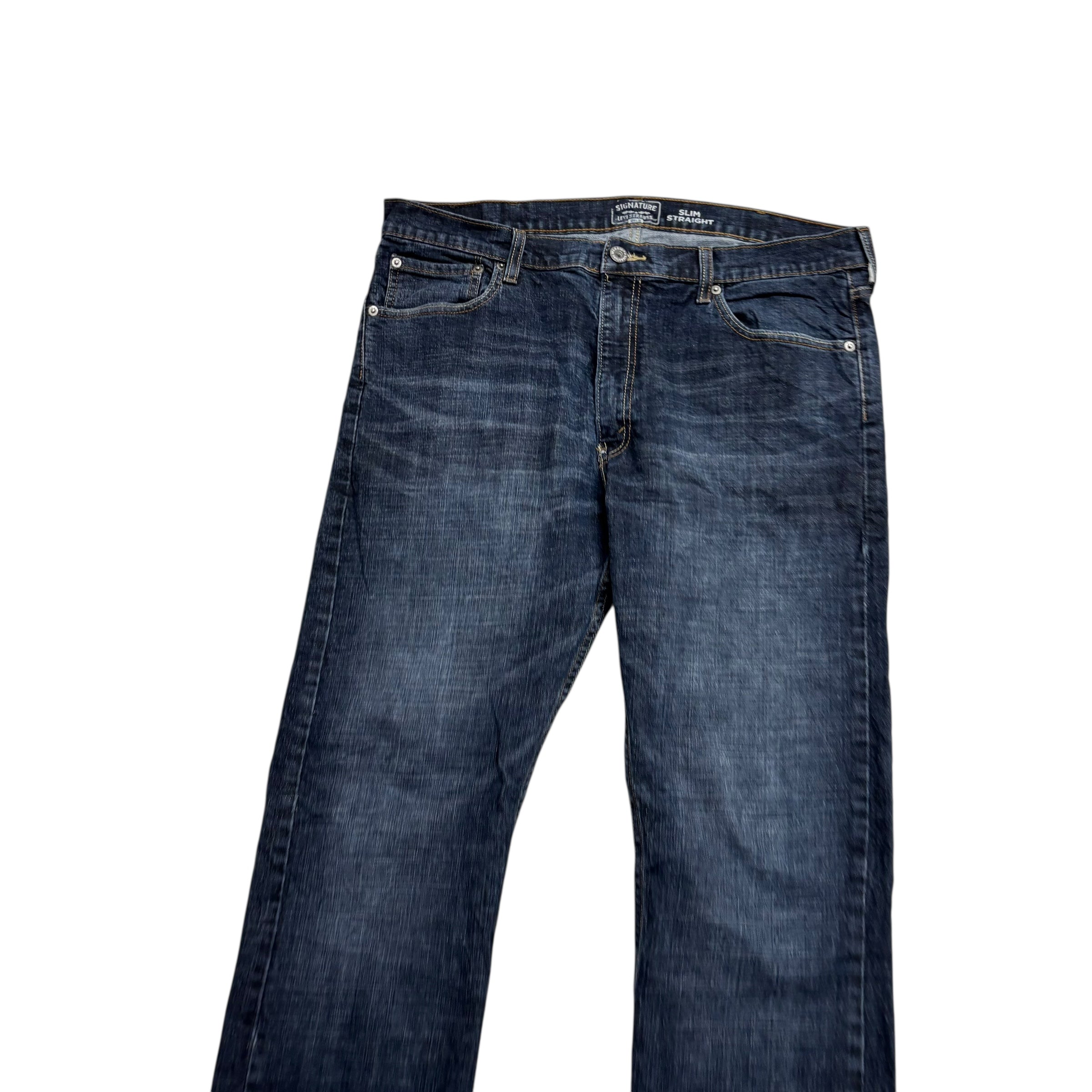 Levis Signature Jeans W38 L34 Mens Dark Blue Slim Straight Fit Stretch Denim (E)