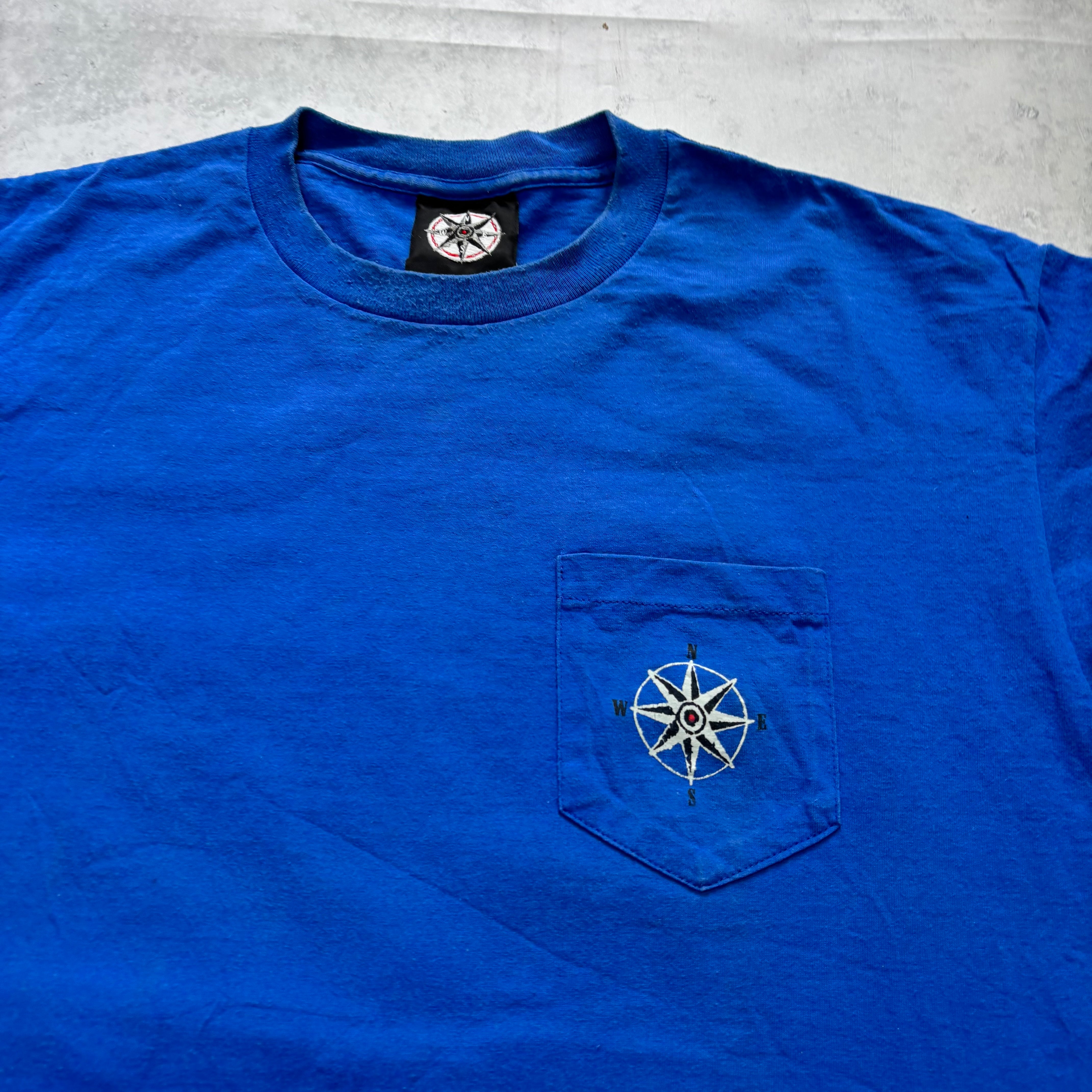 Vintage T Shirt Mens XL Blue Single Stitch Graphic Print 90s Ski Pocket