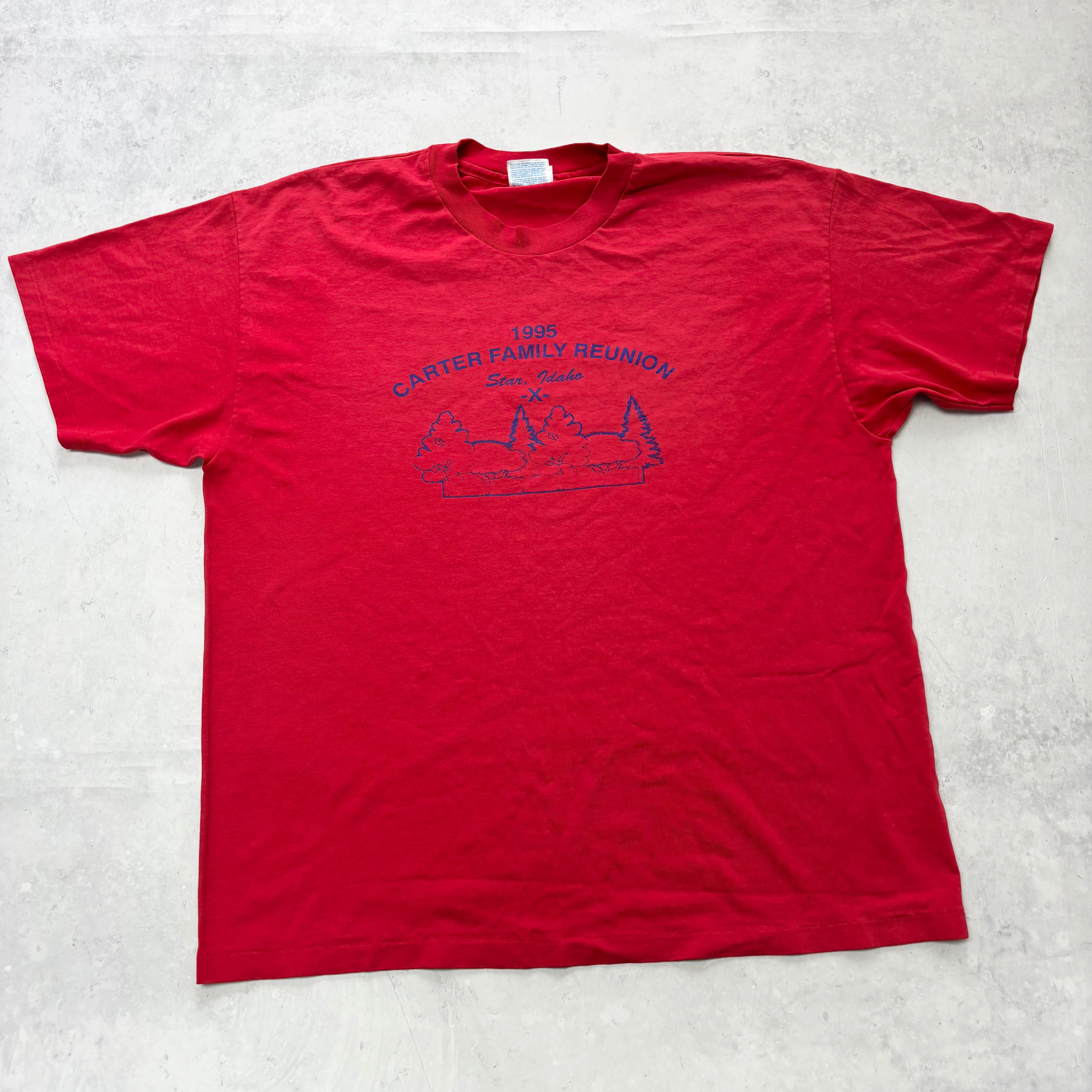 Vintage T Shirt Mens XL Red Single Stitch Graphic Print 90s USA Reunion (E).