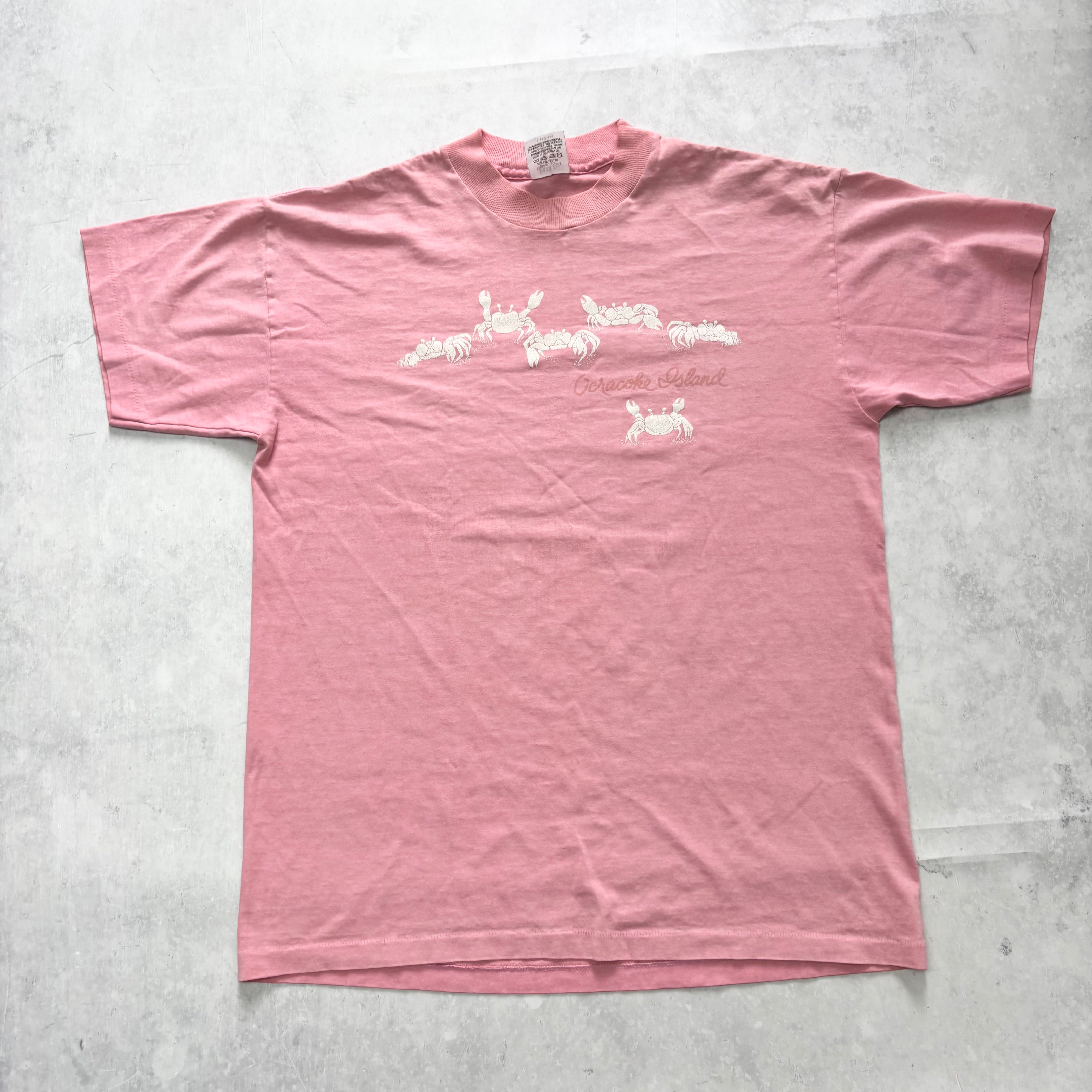 Vintage T Shirt Mens Medium Pink Single Stitch Graphic Print 90s Tourist (E)