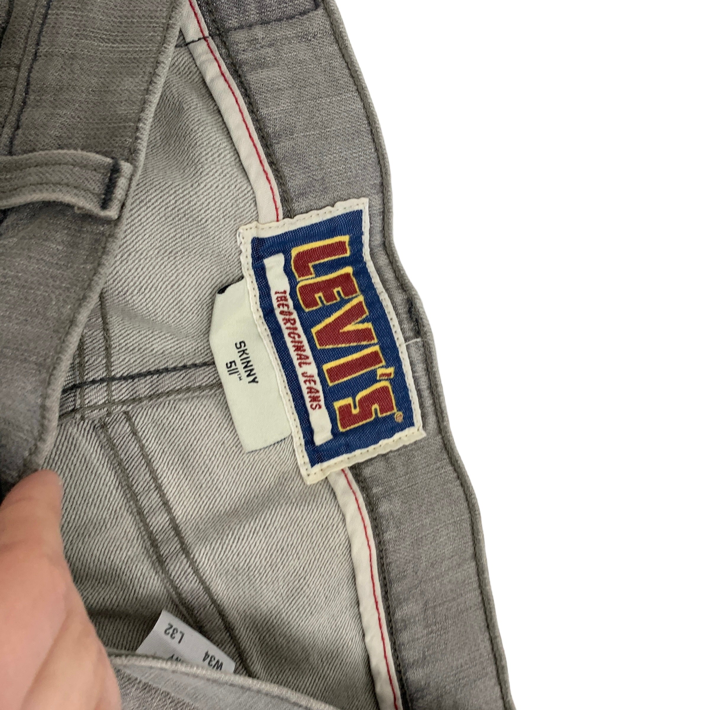 Levis 511 Jeans W34 L34 Mens Grey Slim Straight Fit Vintage Stretch Denim