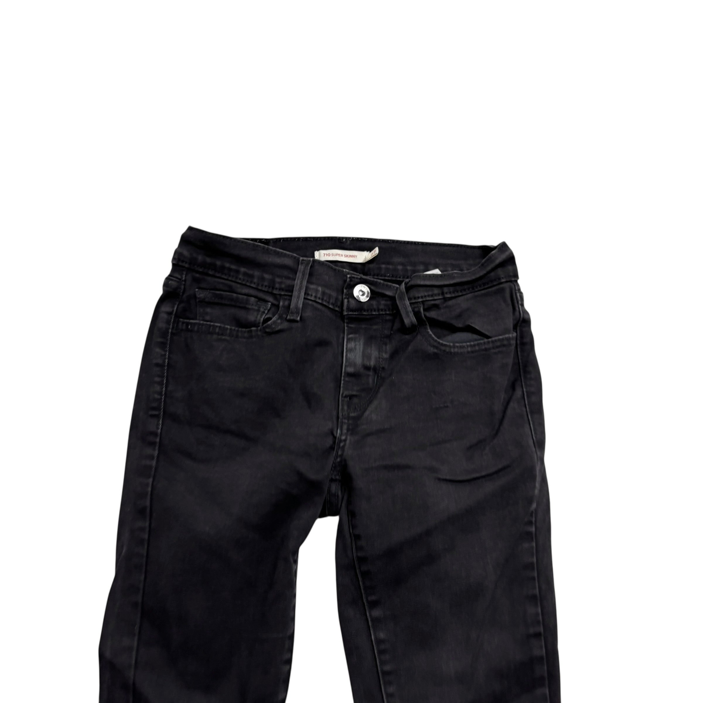 Levis 710 Jeans W26 L27 Womens Super Skinny Fit Black Stretch Denim (E)