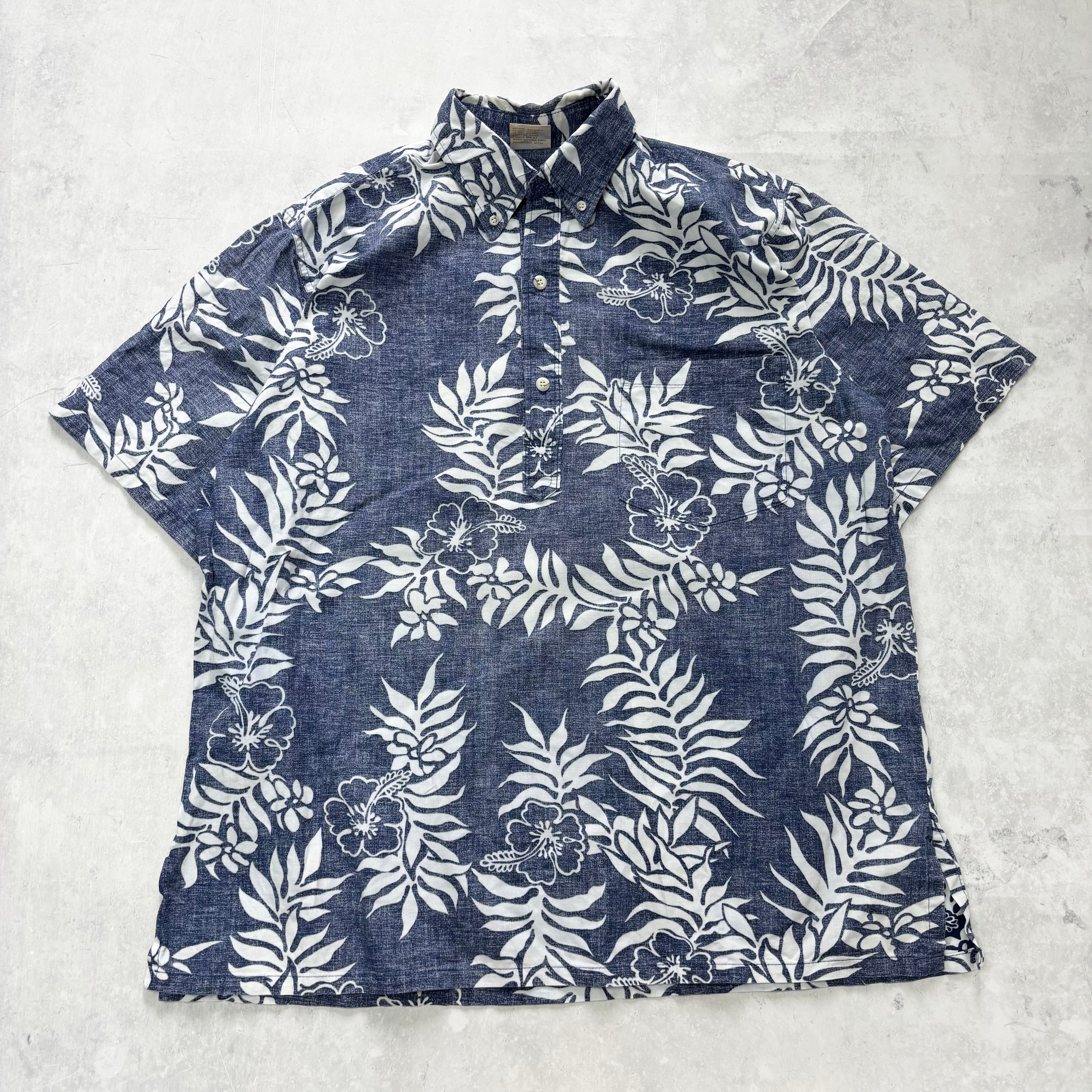 Vintage Hawaiian Shirt Mens XL Blue Floral Aloha Short Sleeve Cotton (E)