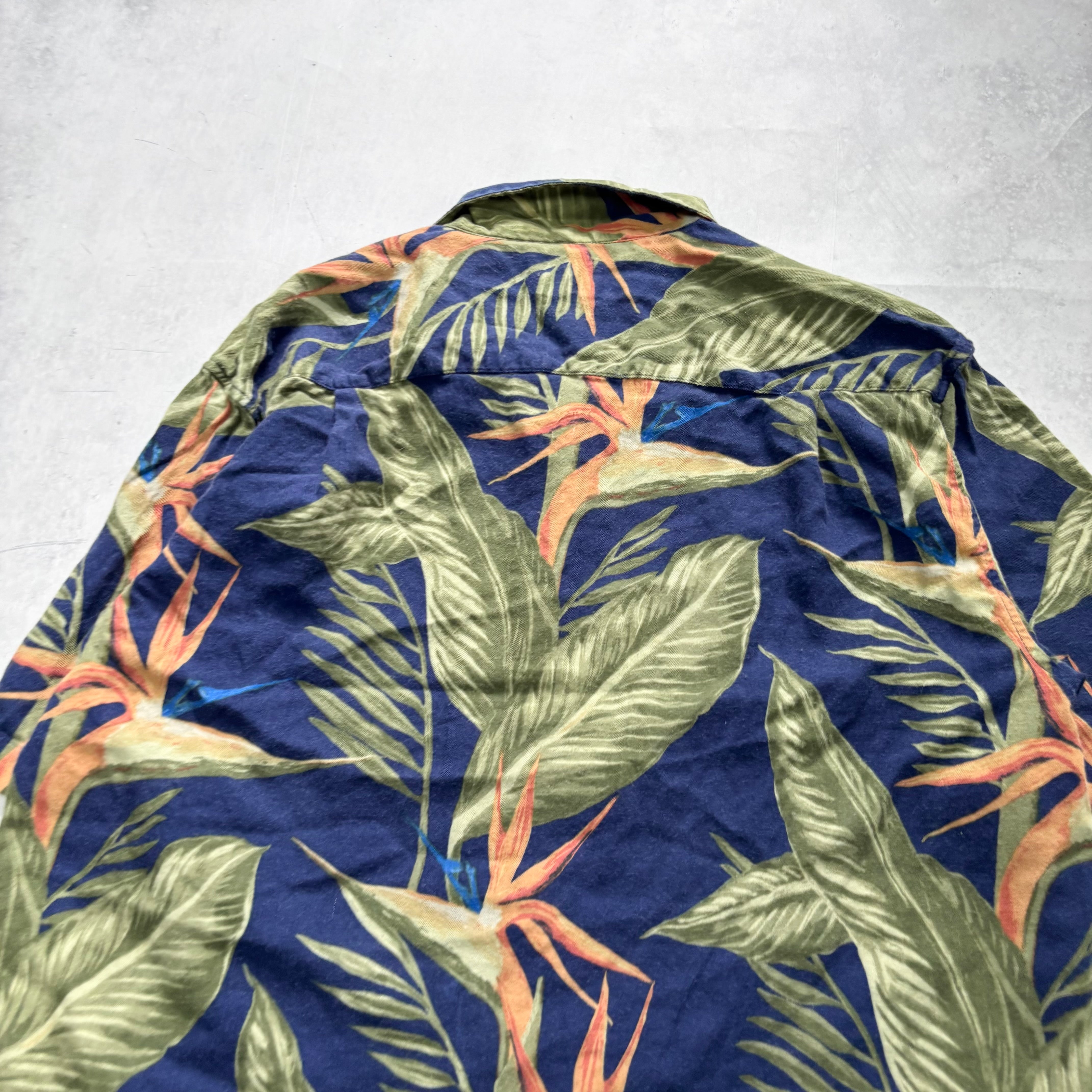Vintage Hawaiian Shirt Mens Large Blue Floral Aloha Short Sleeve