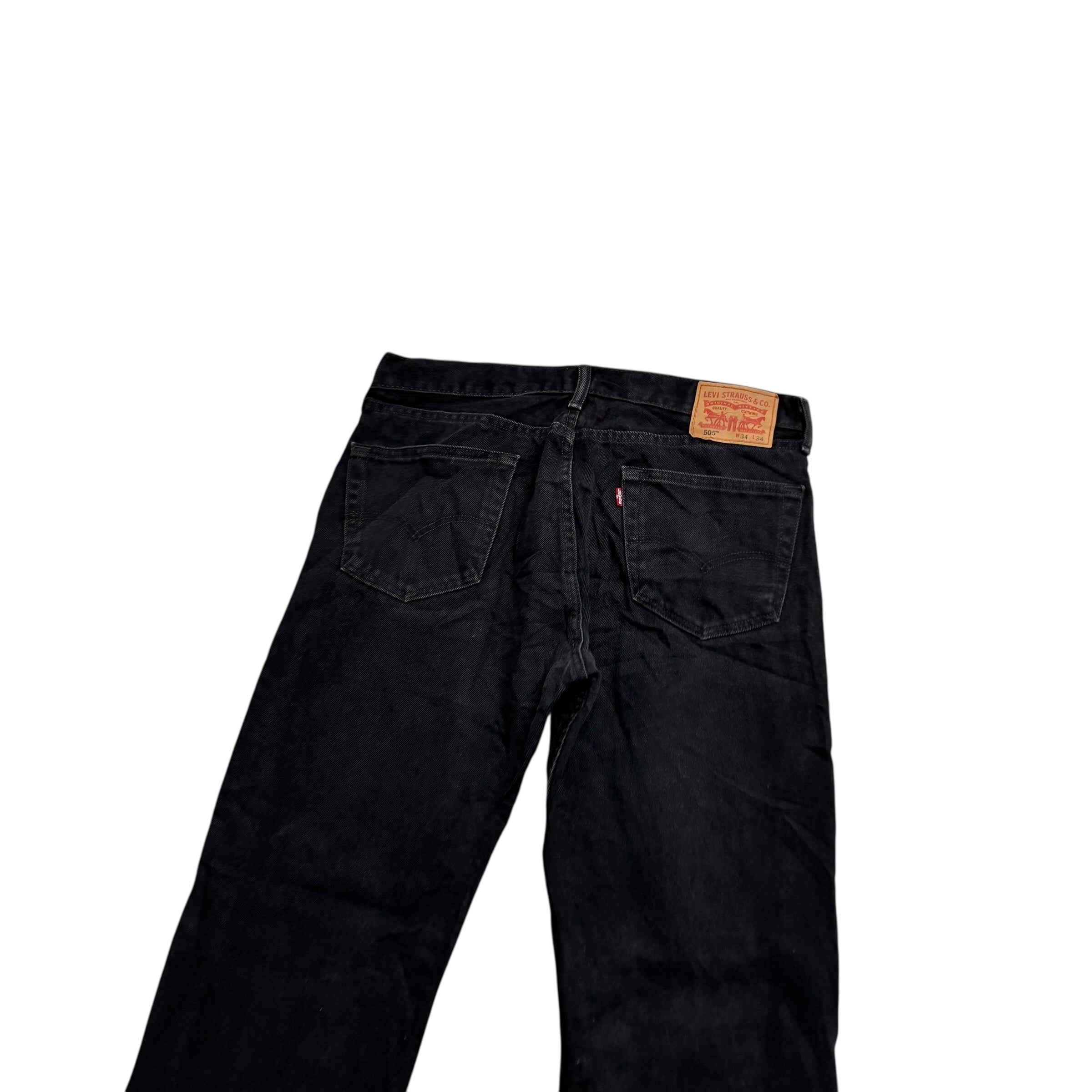 Levis 505 Jeans W34 L34 Mens Black Regular Straight Fit Denim (E)